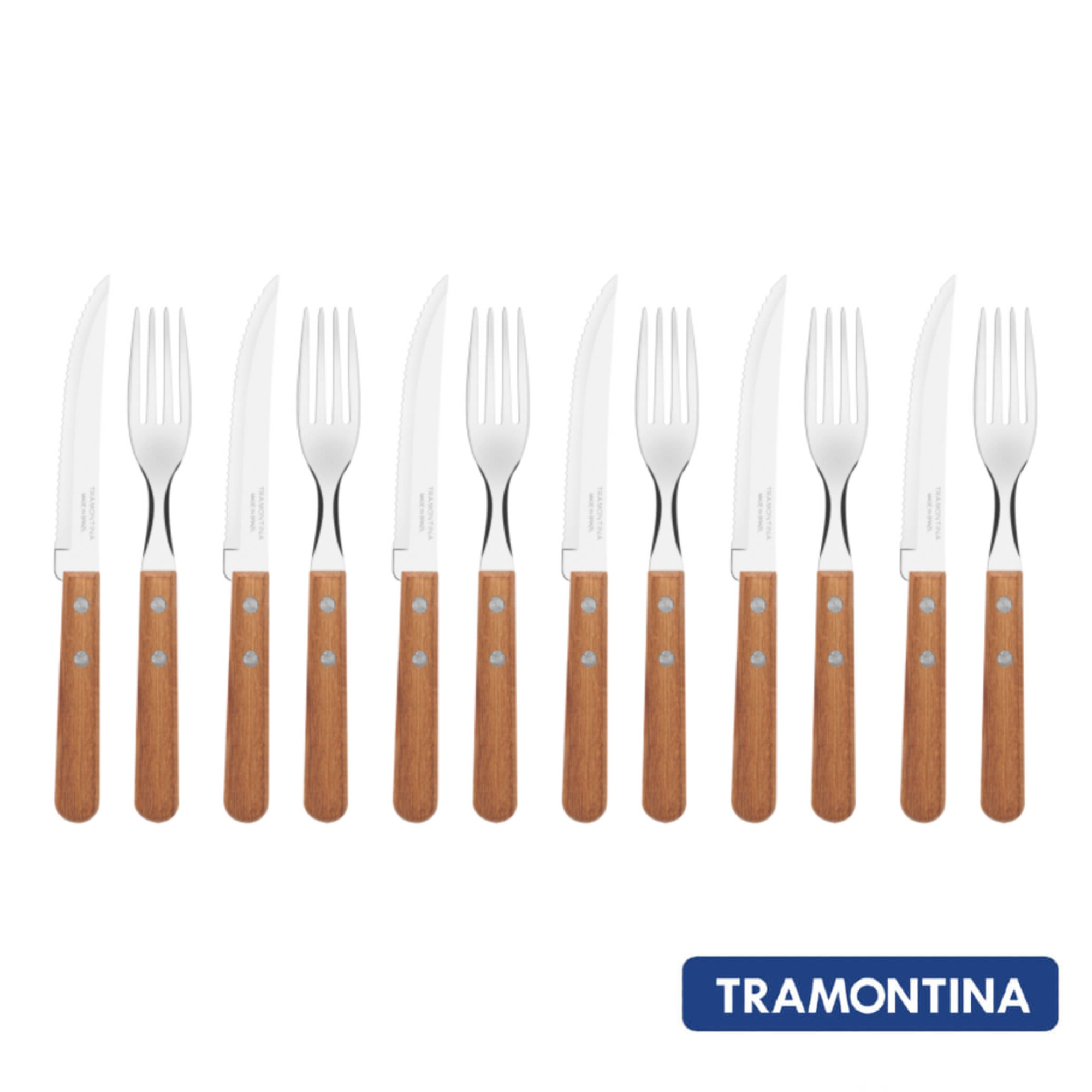 Jogo de Talheres Para Churrasco com Lâminas em Aço Inox e Cabos de Madeira Natural 15 Peças