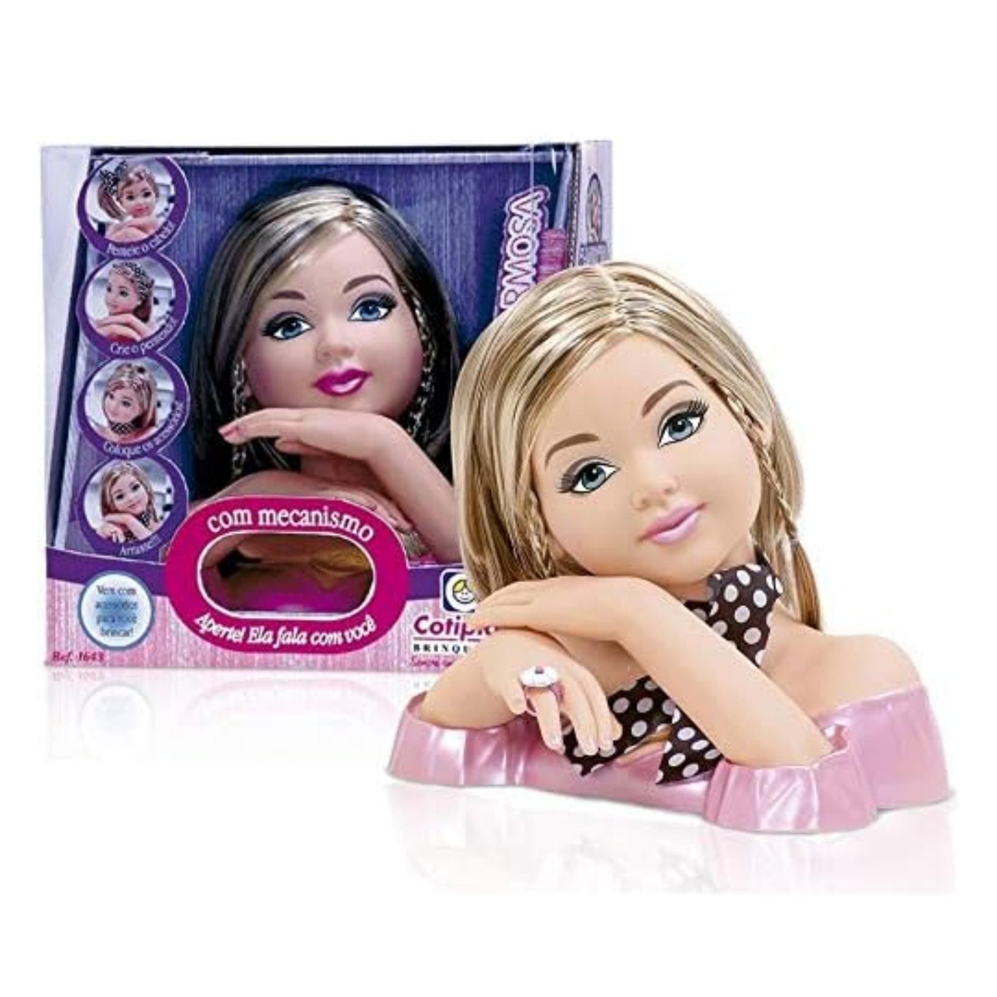 Boneca Charmosa com Acessórios e Mecanismo Aperte e Ela Fala com Você Cotiplás - 1603