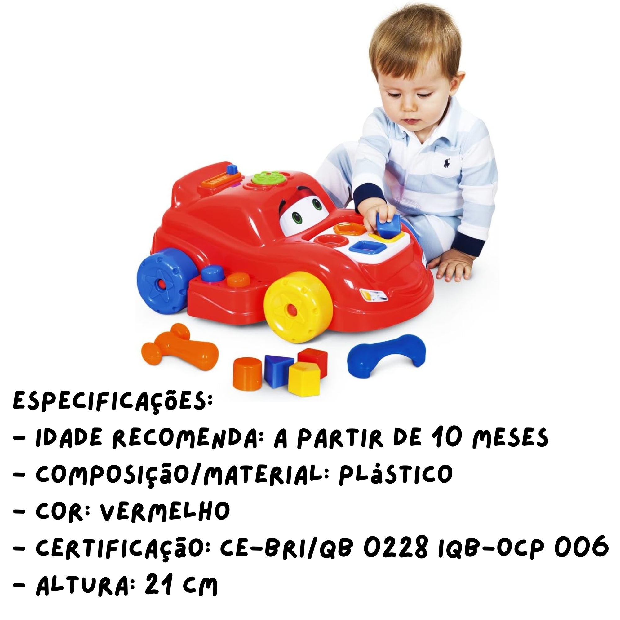Brinquedo Play Time Carros Atividades Vermelho para Crianças a Partir de 10 Meses Cotiplás - 1951