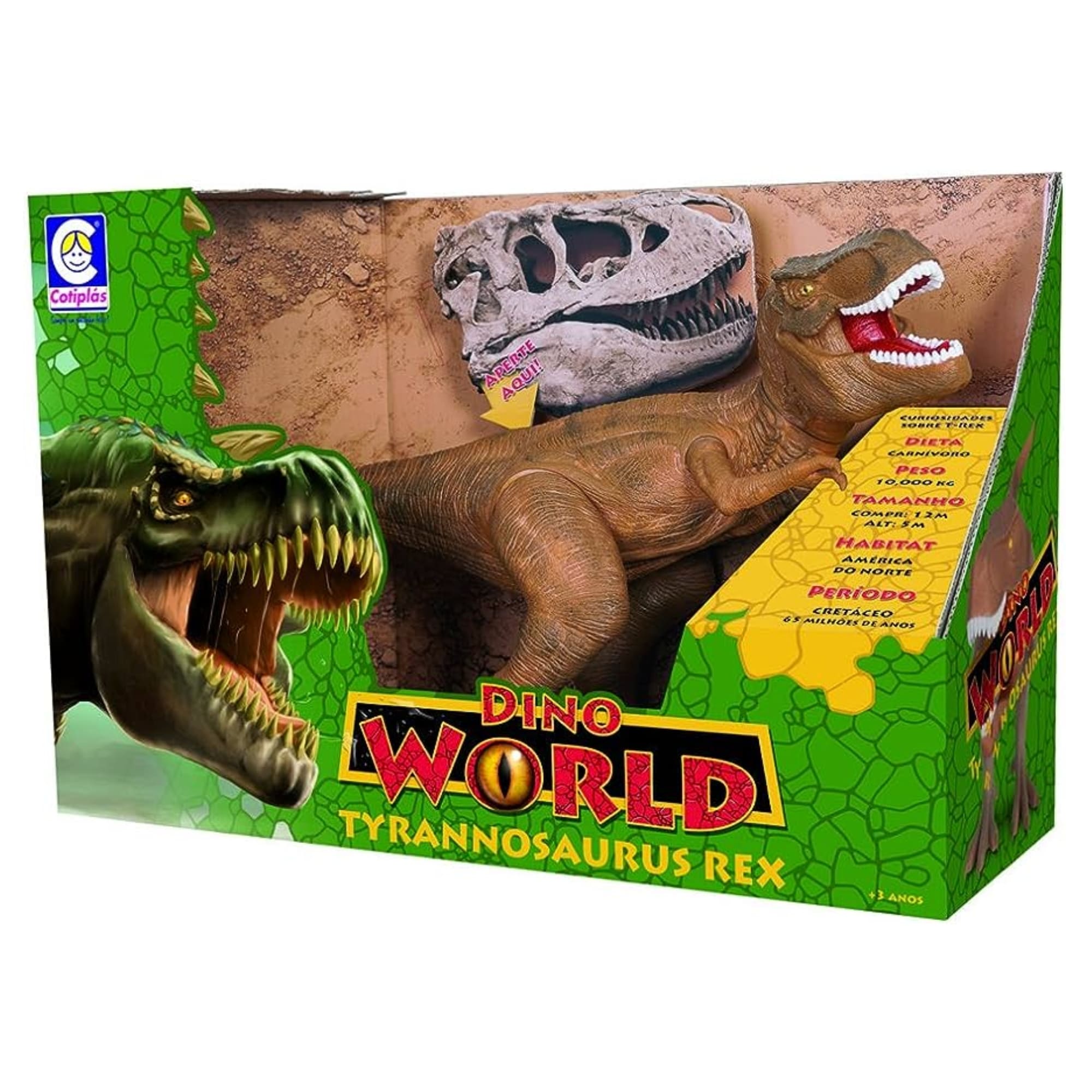 Boneco Dino World Kids Tyranossaurus Rex Faz Sons de Dinossauro de Verdade +3 Anos Cotiplás - 2088