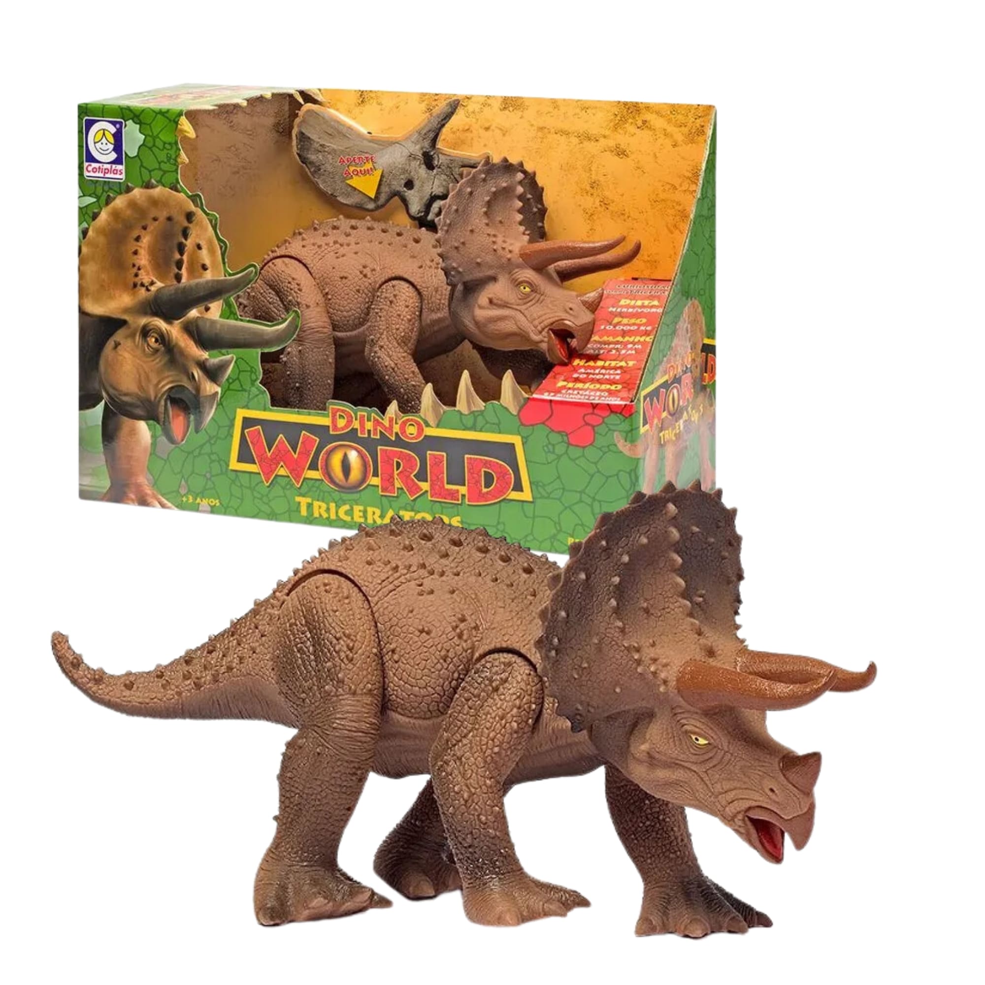 Boneco Dino World Kids Triceratops Faz Sons de Dinossauro de Verdade Cotiplás - 2089