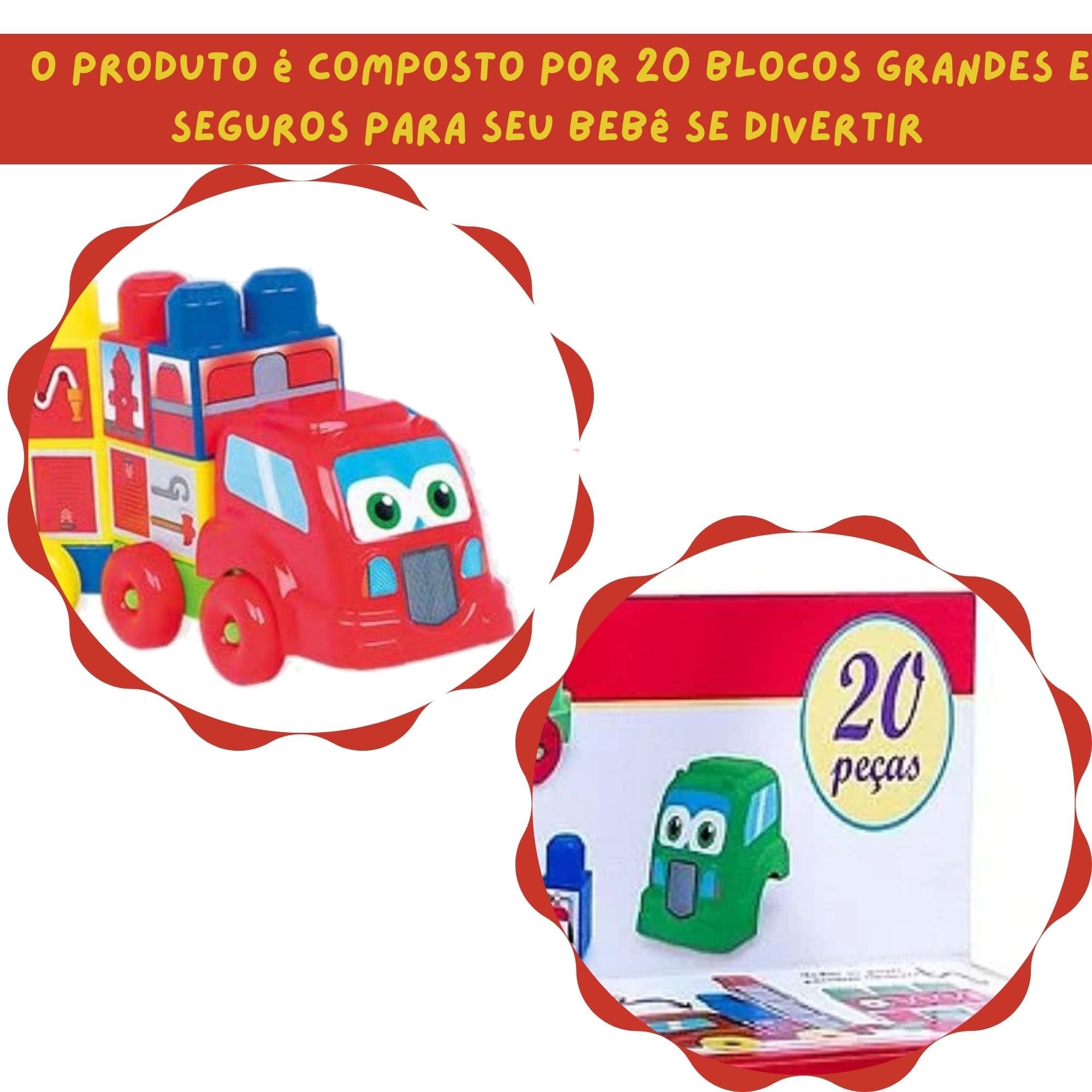 Brinquedo de Montar Coti Bloco Caminhão de Bombeiro Cor Sortida 20 Peças Cotiplás - 2355