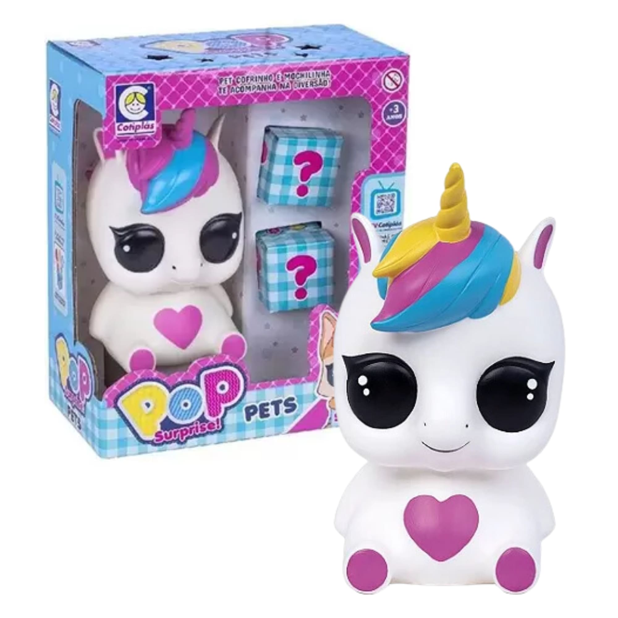 Brinquedo Mochilinha Cofre Pop Surprise Pets Unicórnio com Duas Caixas Surpresa Sortidos Cotiplás - 2395