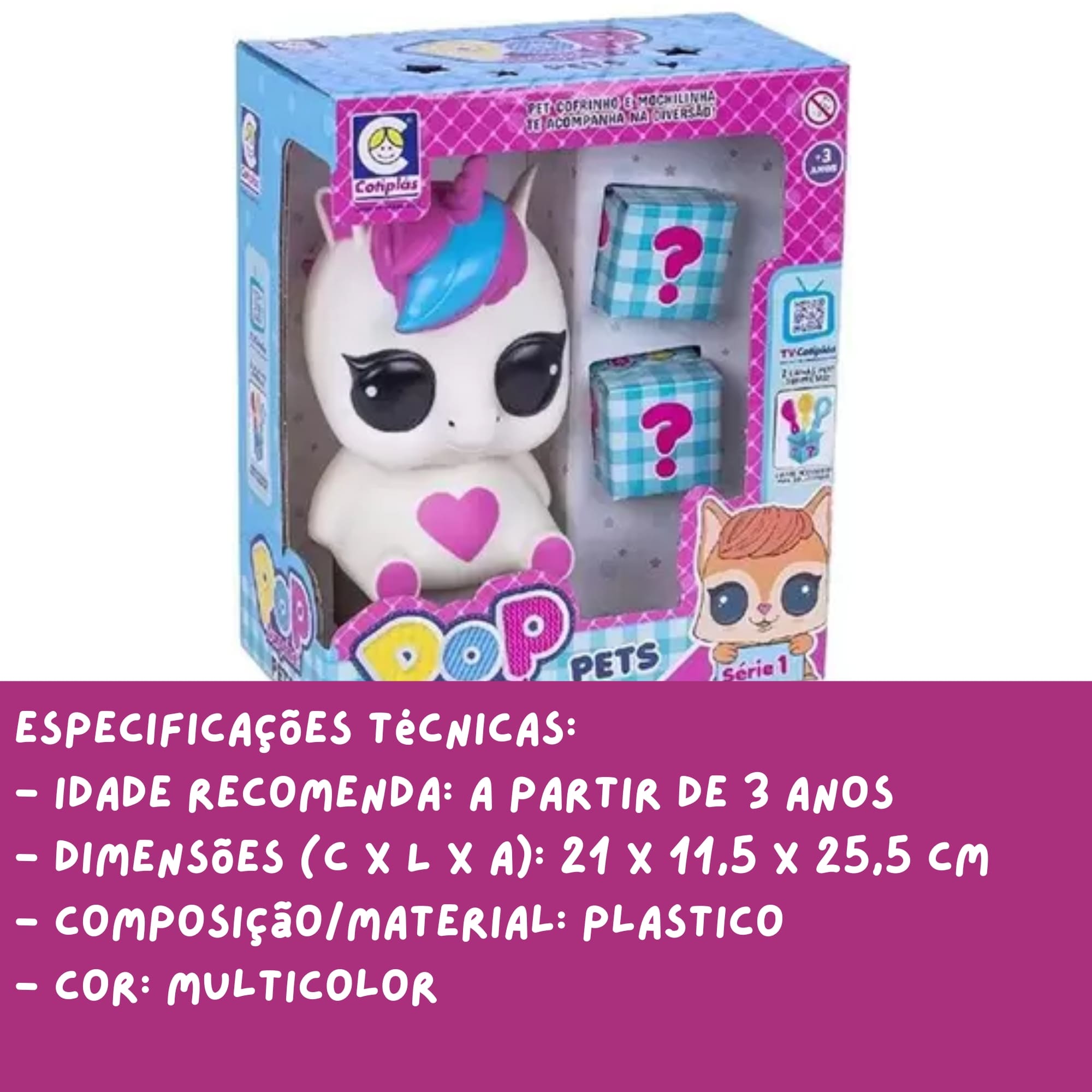 Brinquedo Mochilinha Cofre Pop Surprise Pets Unicórnio com Duas Caixas Surpresa Sortidos Cotiplás - 2395