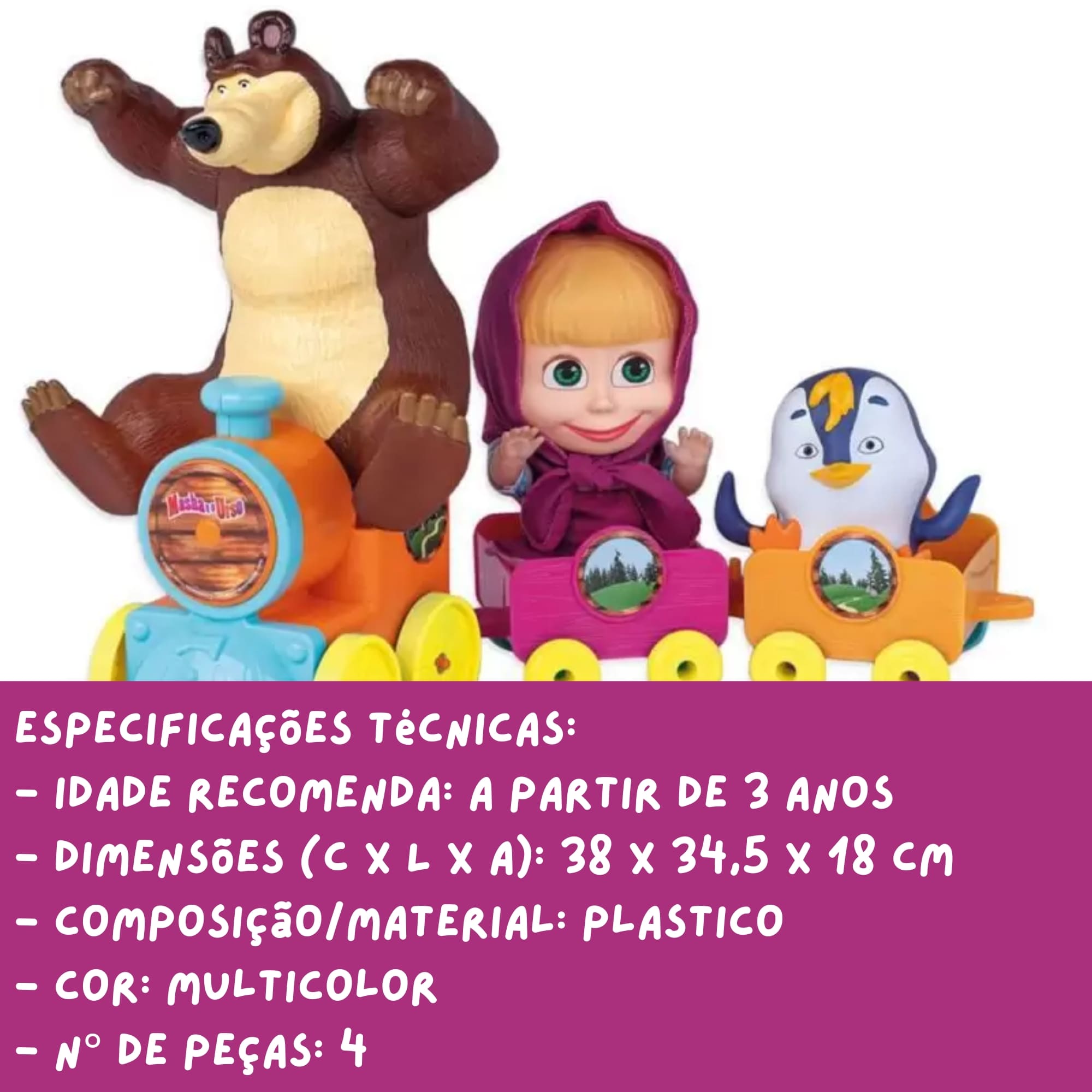 Brinquedo Trenzinho Para Brincar Masha e o Urso para Crianças +3 Anos Cotiplás - 2403