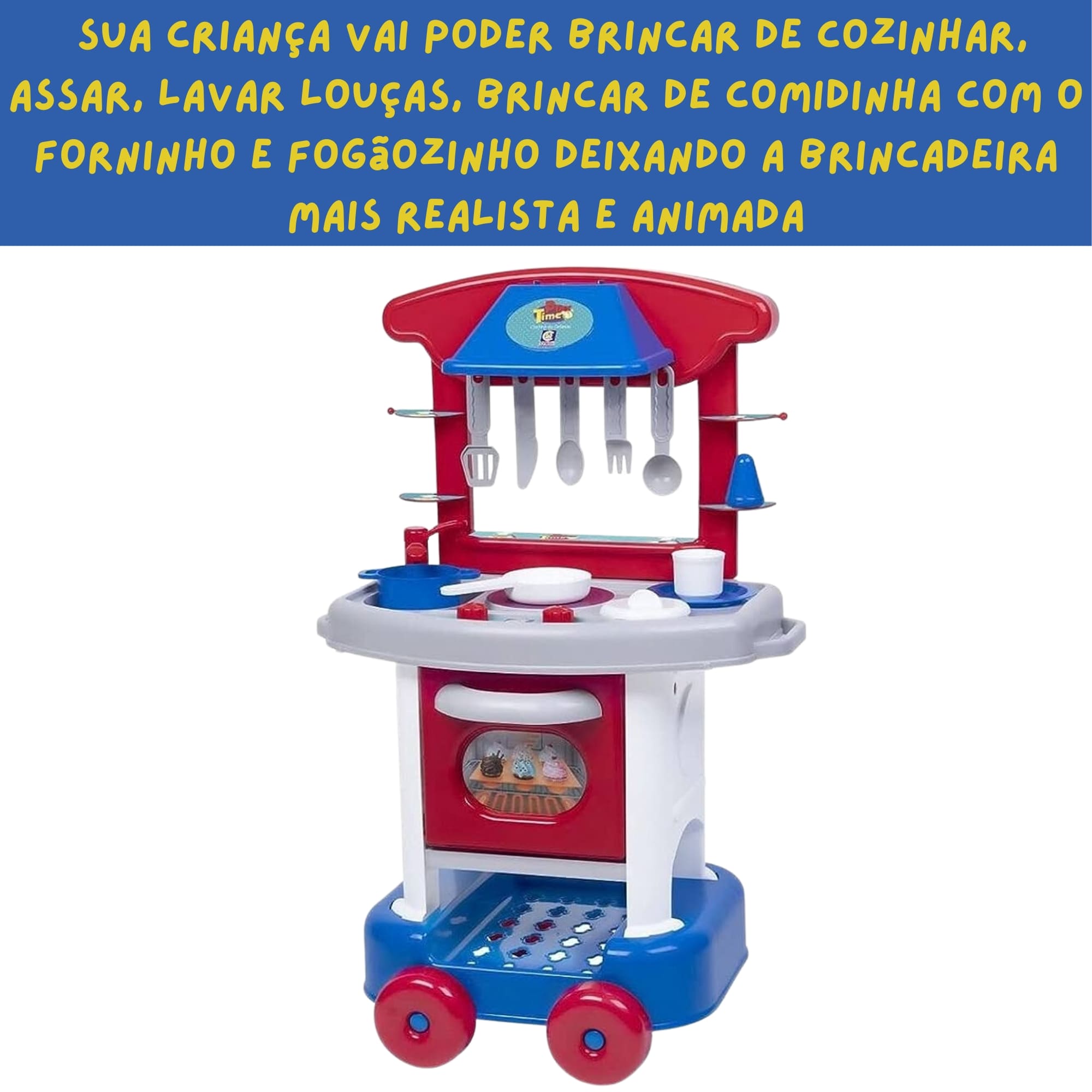 Brinquedo Cozinha Play Time Azul com Acessórios para Crianças a Partir de 3 Anos Cotiplás - 2421