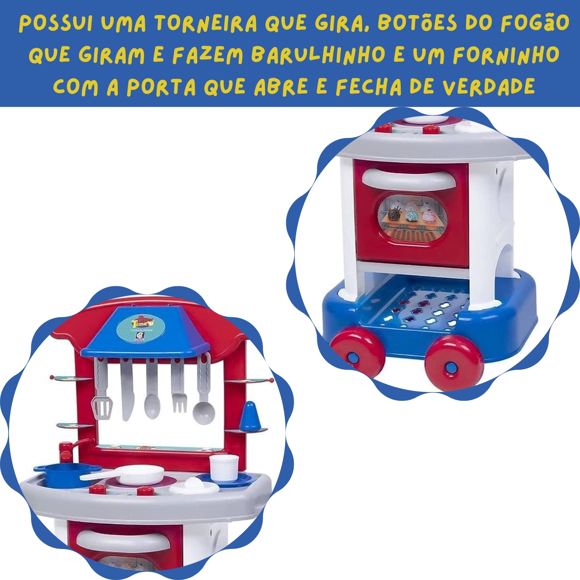 Brinquedo Cozinha Play Time Azul com Acessórios para Crianças a Partir de 3 Anos Cotiplás - 2421
