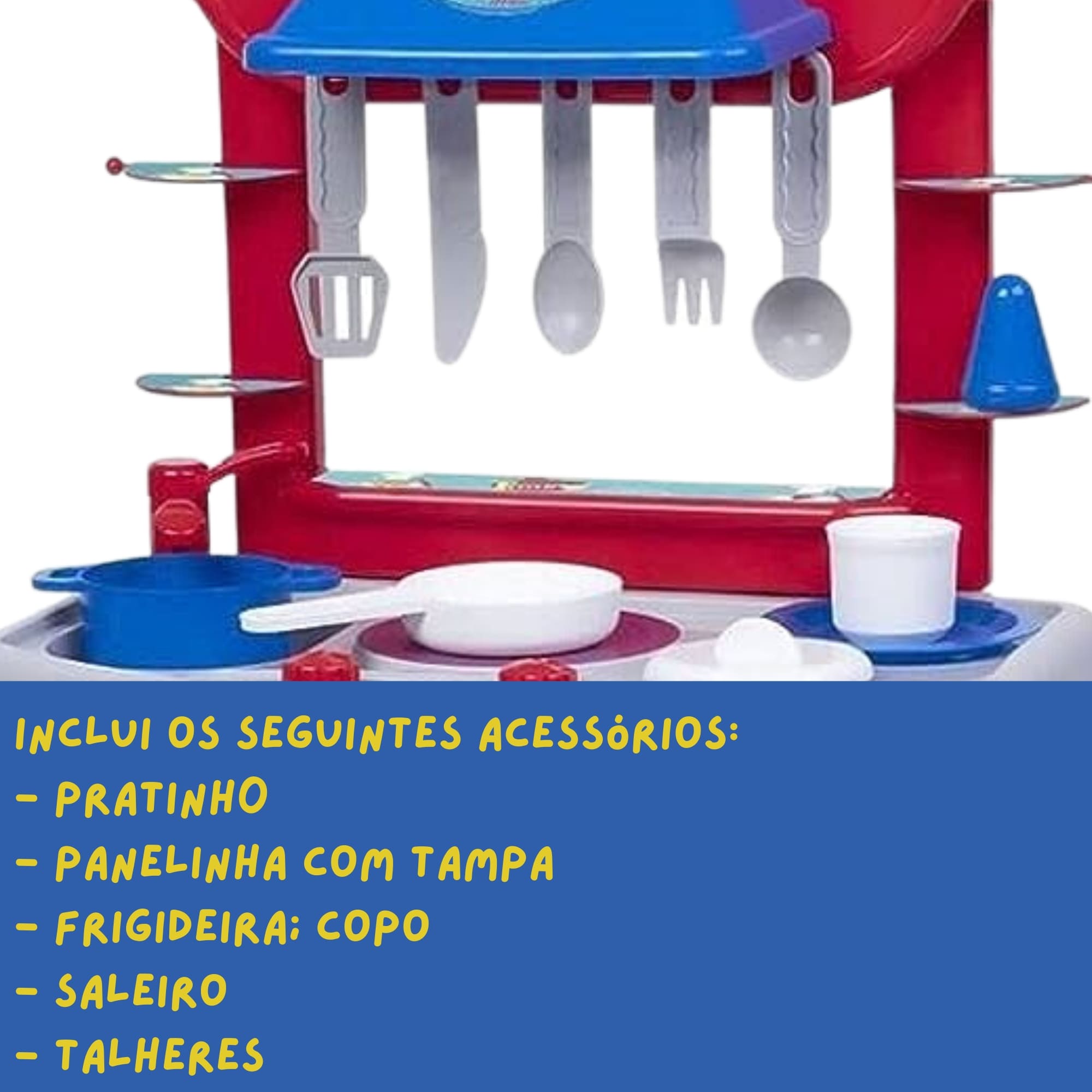 Brinquedo Cozinha Play Time Azul com Acessórios para Crianças a Partir de 3 Anos Cotiplás - 2421
