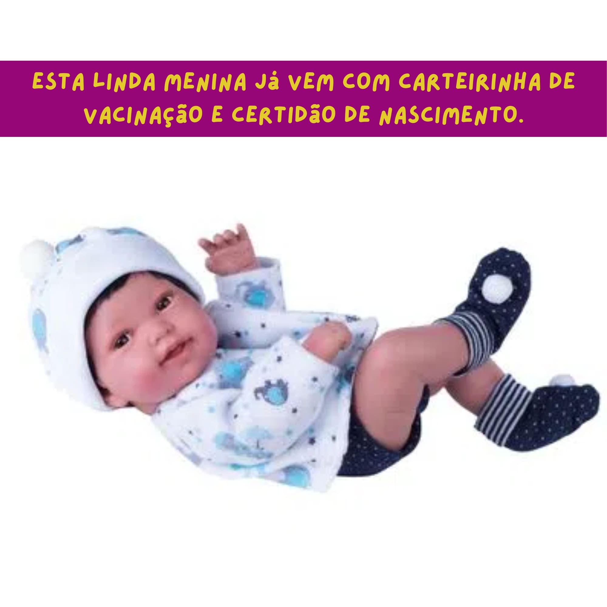 Boneca Reborn Baby Anny Doll Menino com Cabelo para Crianças a partir de 3 Anos Cotiplás - 2440