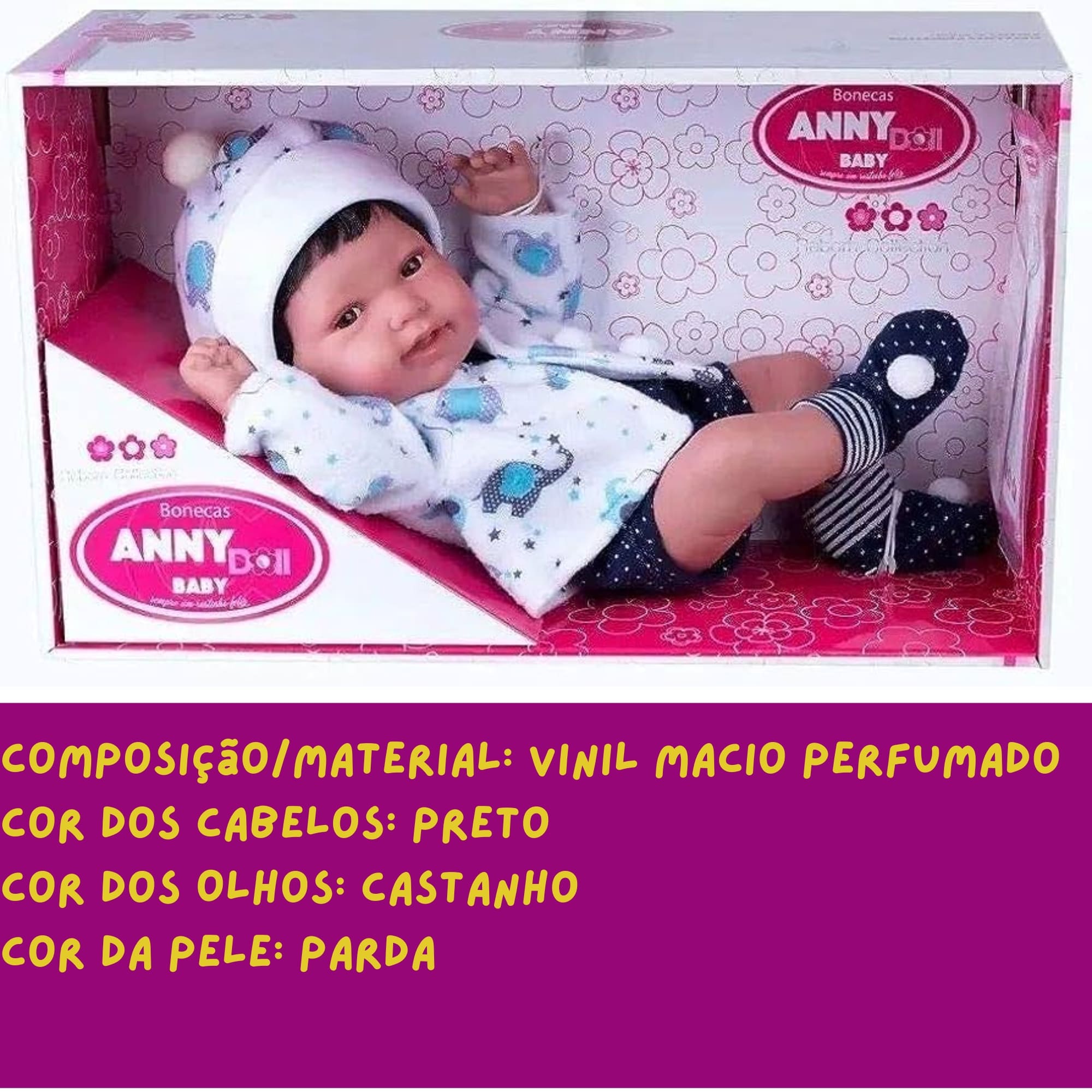 Boneca Reborn Baby Anny Doll Menino com Cabelo para Crianças a partir de 3 Anos Cotiplás - 2440