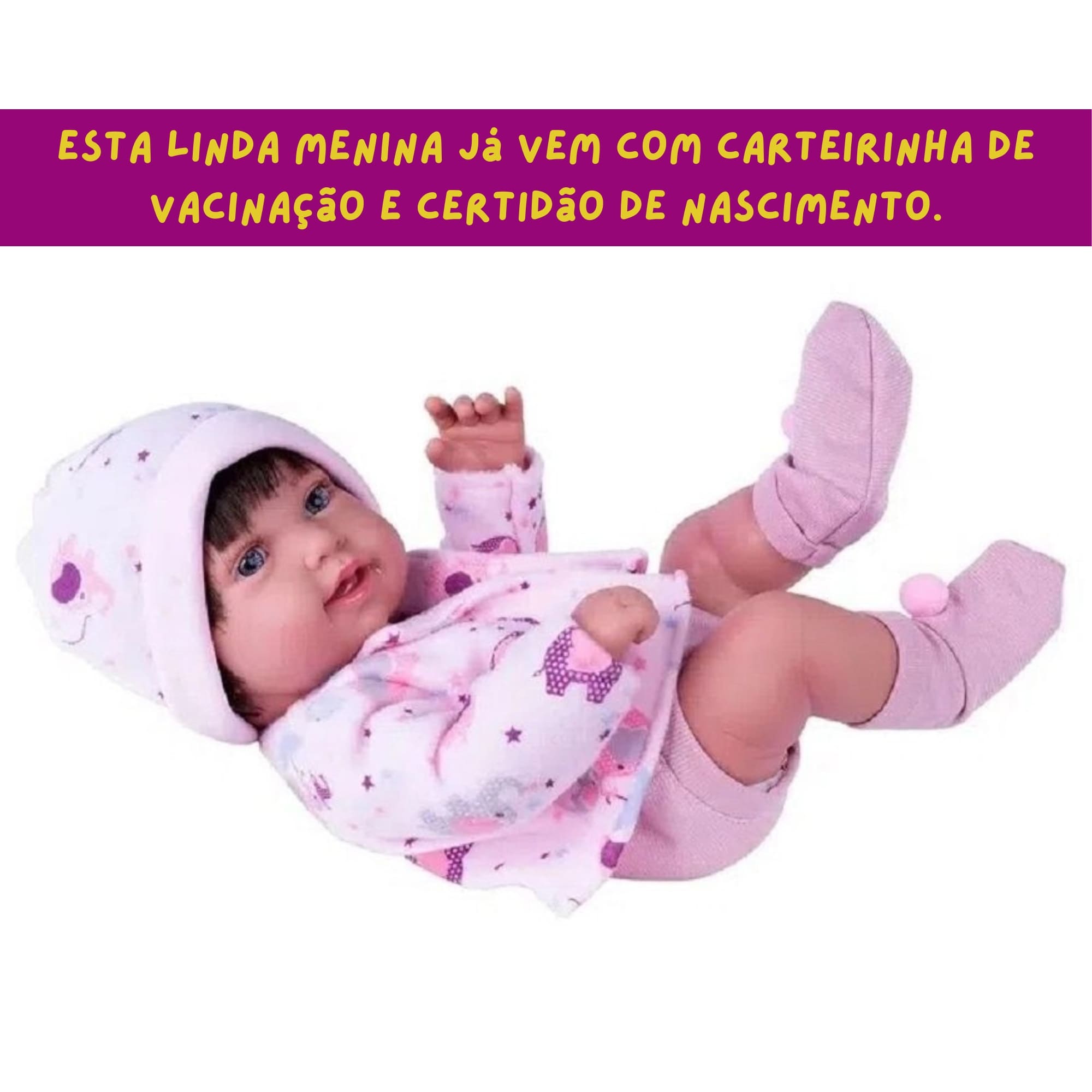 Boneca Reborn Baby Anny Doll Menina com Cabelo para Crianças a partir de 3 Anos Cotiplás - 2441