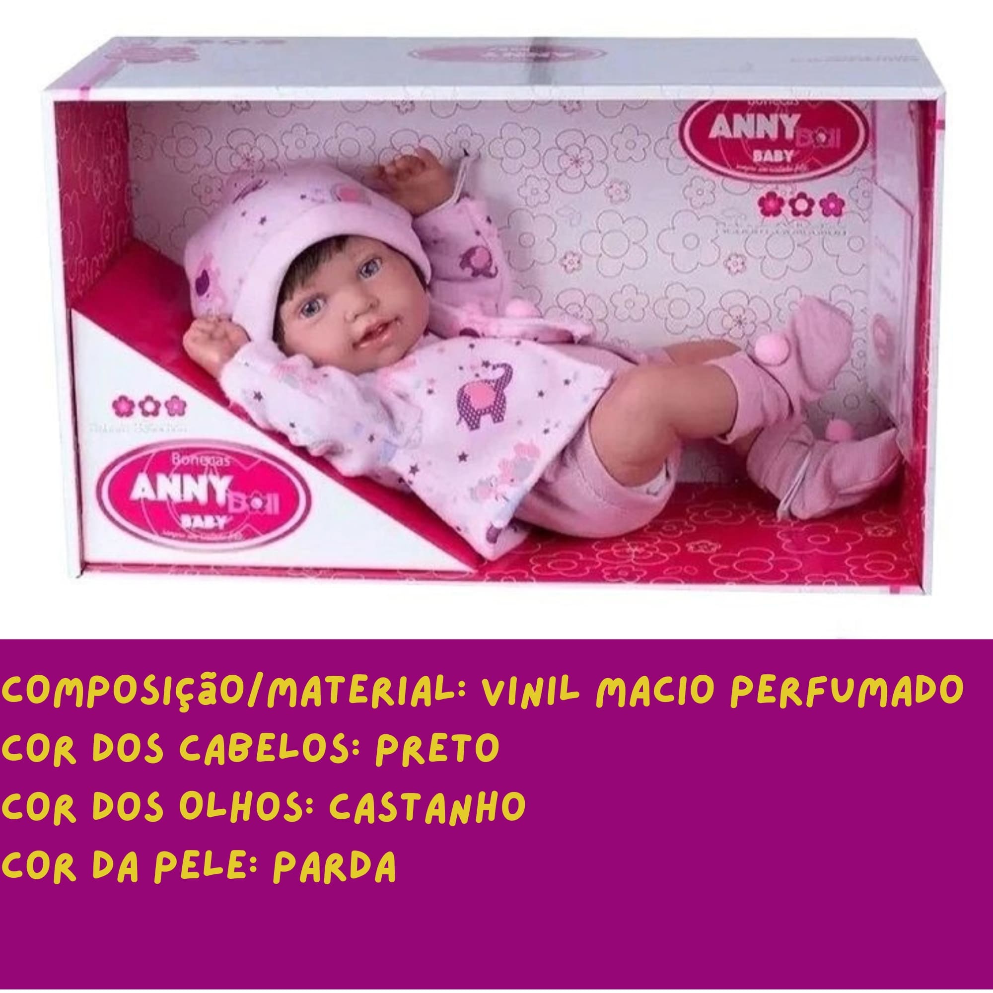 Boneca Reborn Baby Anny Doll Menina com Cabelo para Crianças a partir de 3 Anos Cotiplás - 2441