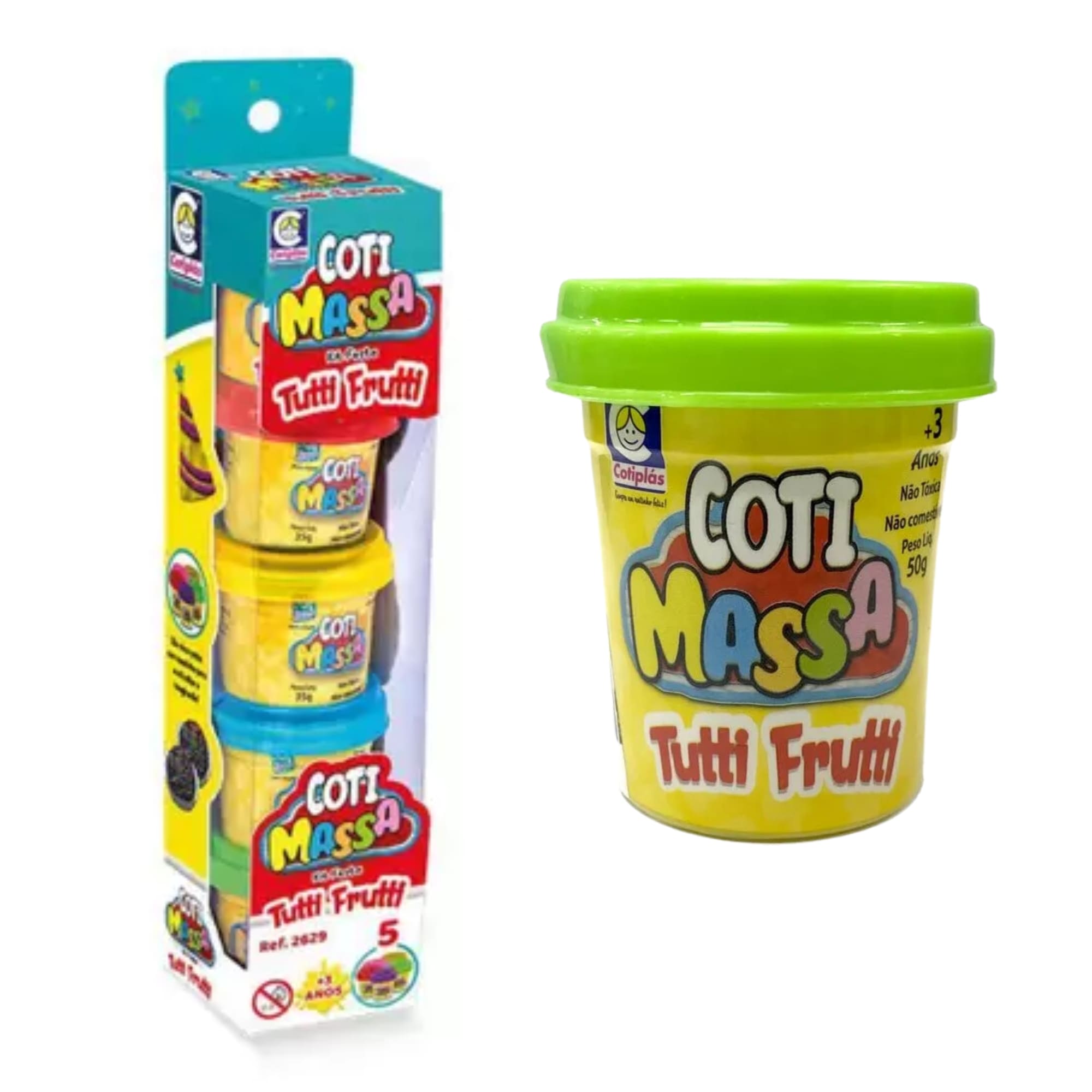 Brinquedo Massinha Coti Massa Tutti Frutti Kit Festa com 5 Potes com Molde na Tampa Cotiplás - 2629
