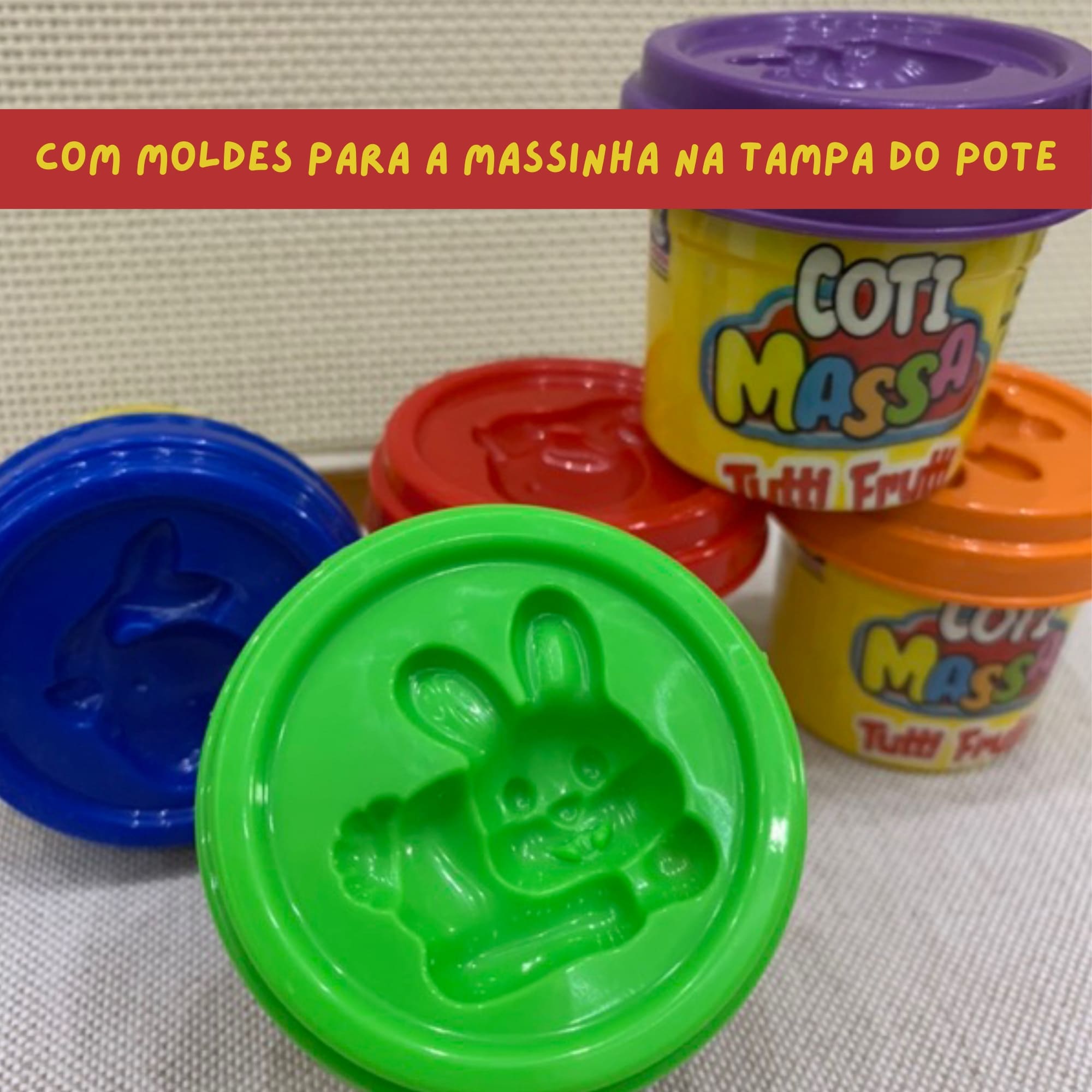 Brinquedo Massinha Coti Massa Tutti Frutti Kit Festa com 5 Potes com Molde na Tampa Cotiplás - 2629