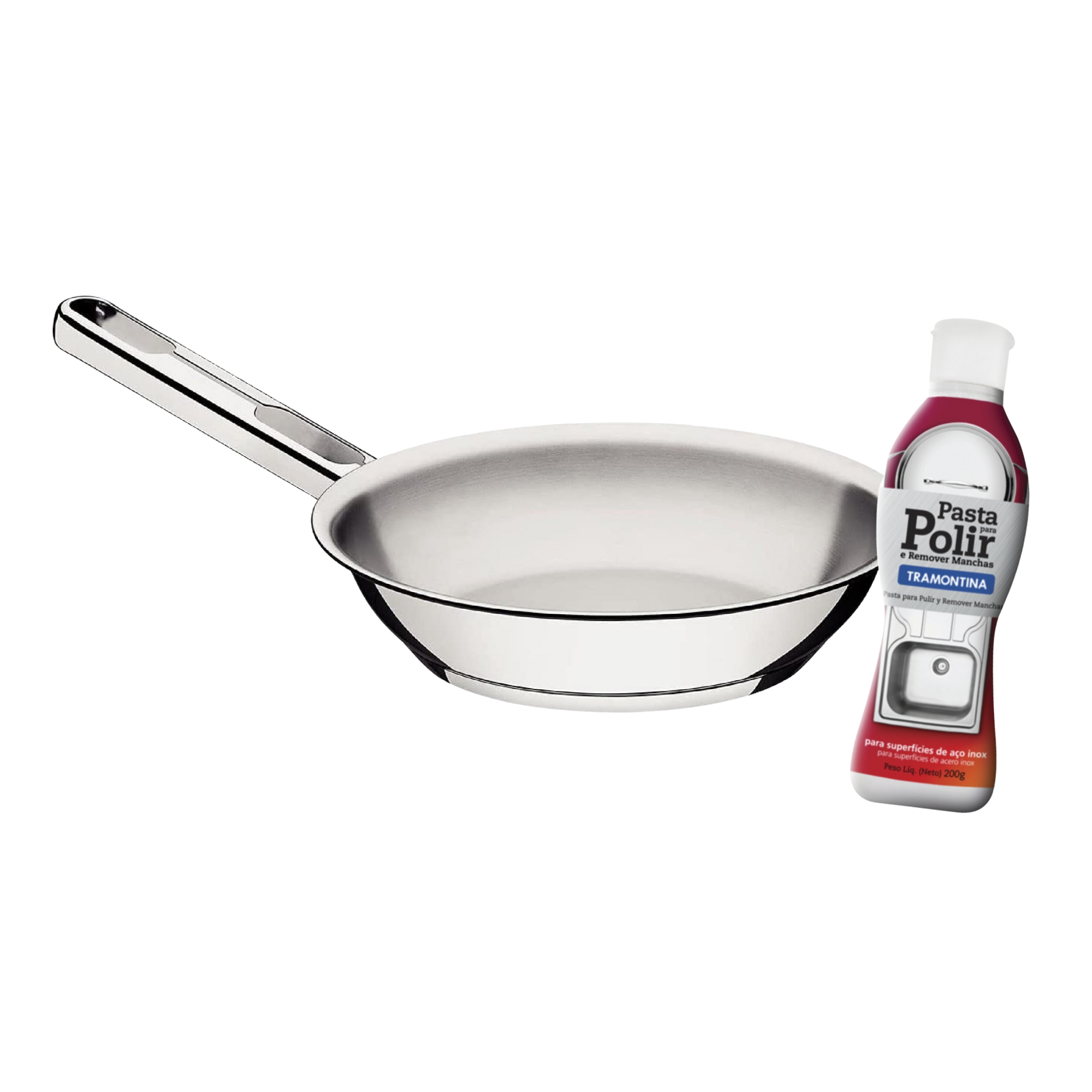 COMP Frigideira De Aço Inox Allegra 1,30 Litros Fundo Triplo + Pasta para Polir e Remover Manchas Tramontina