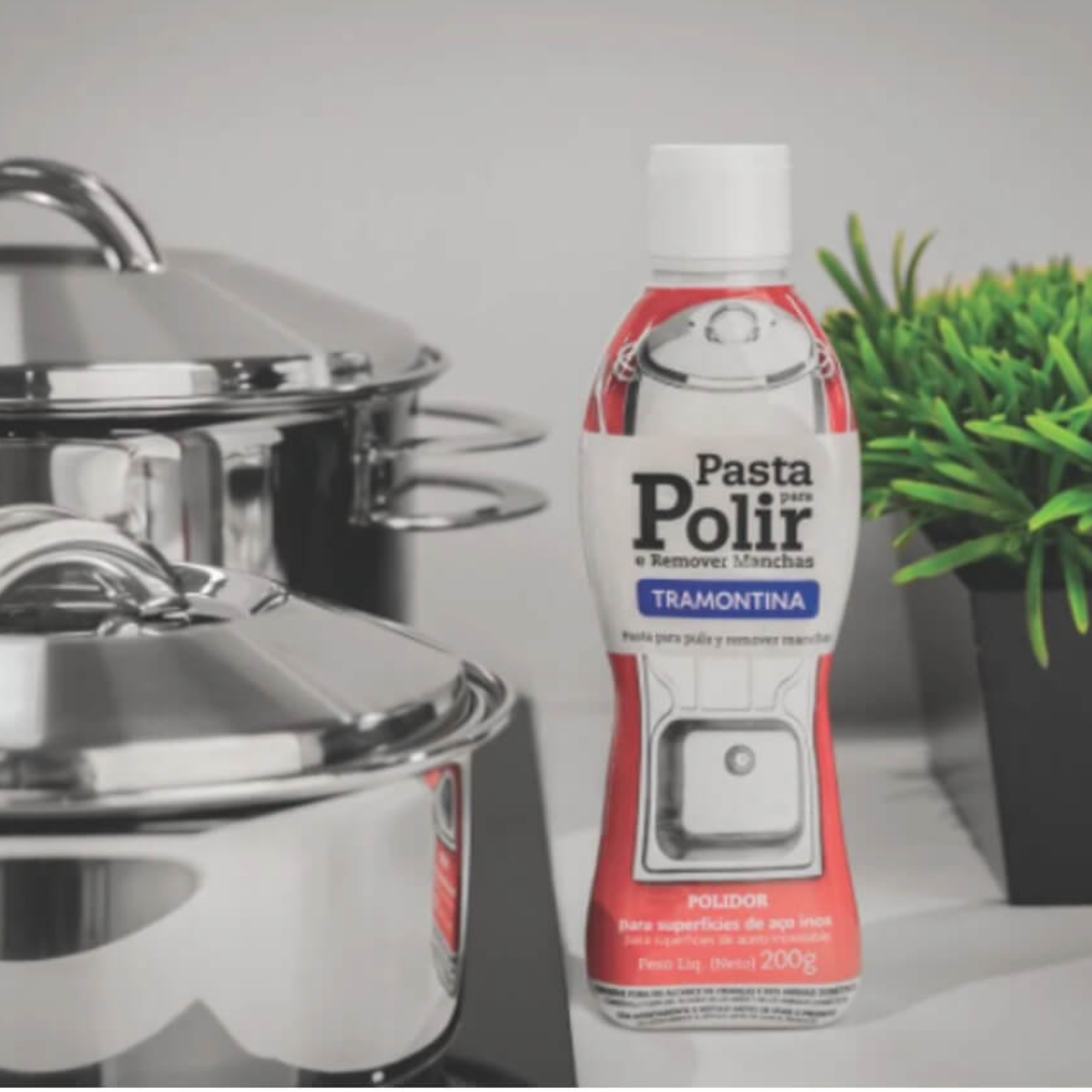 COMP Frigideira De Aço Inox Allegra 1,30 Litros Fundo Triplo + Pasta para Polir e Remover Manchas Tramontina