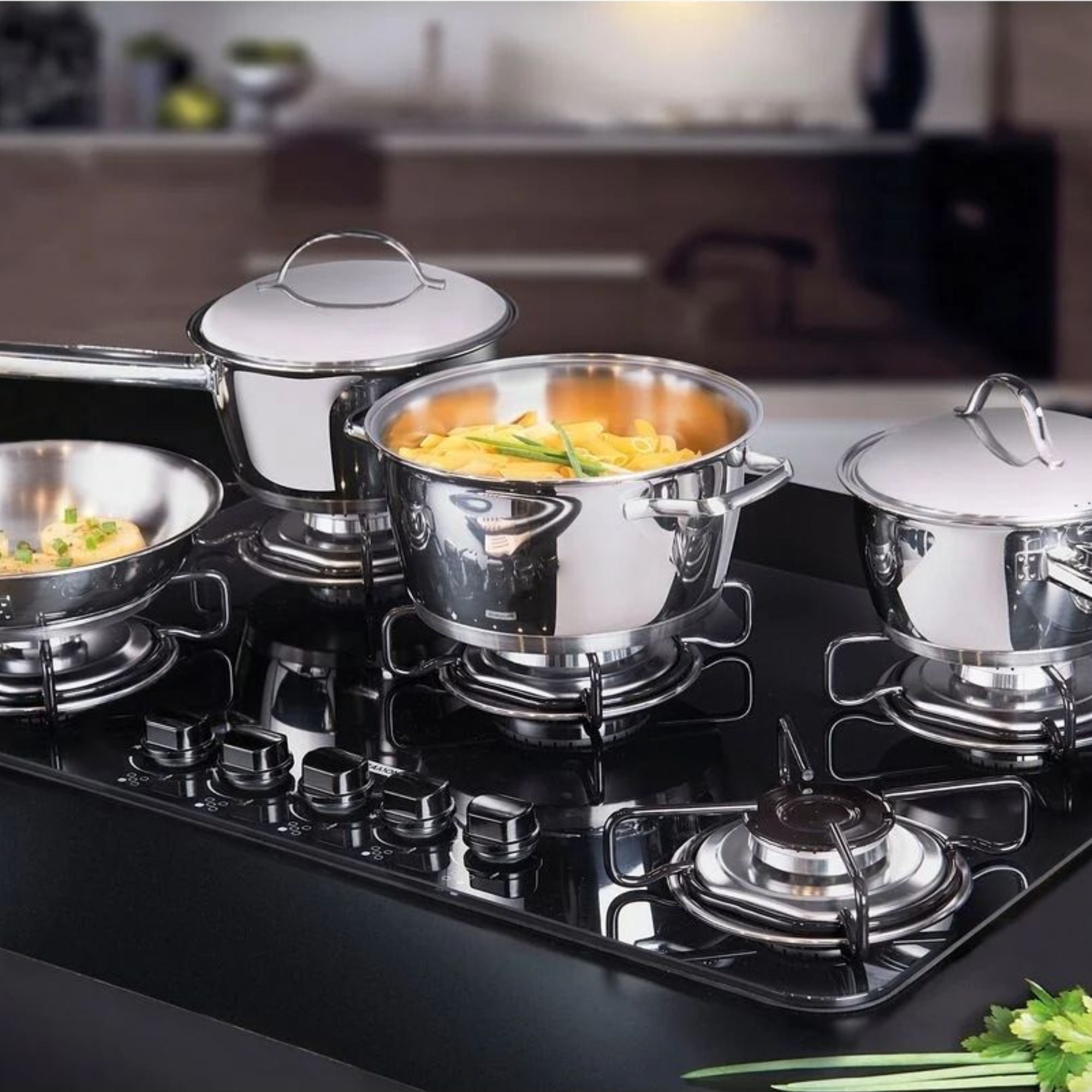 COMP Jogo de Panelas Aço Inox 4 Peças Allegra + Pasta para Polir e Remover Manchas Tramontina