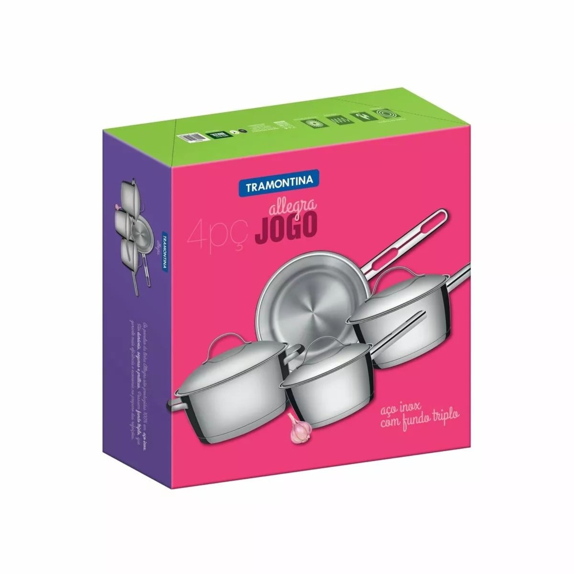 COMP Jogo de Panelas Aço Inox 4 Peças Allegra + Pasta para Polir e Remover Manchas Tramontina