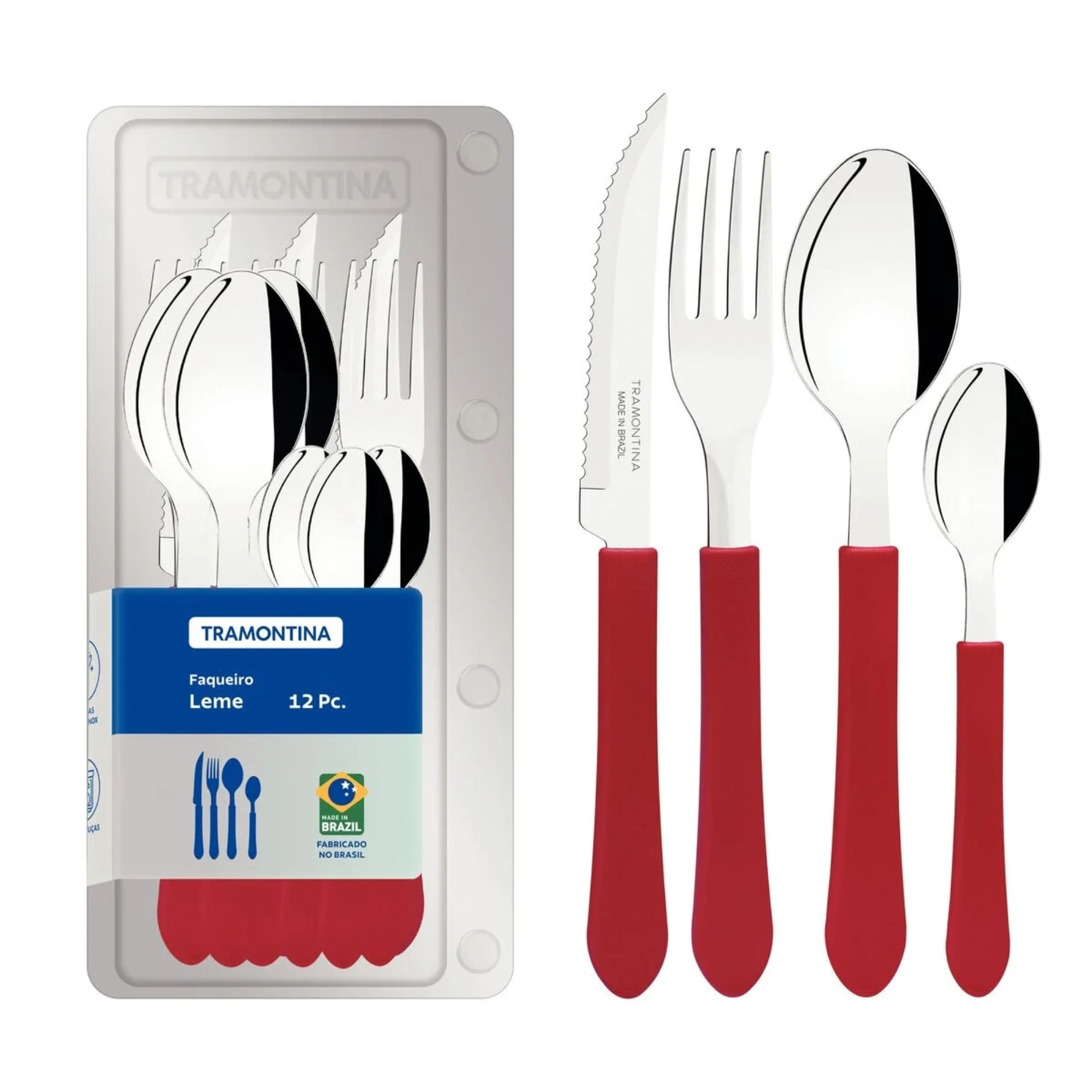 COMP Kit Jogo de Panelas 5 Peças em Alumínio Antiaderente Starflon Max +Faqueiro Ipanema 12 Pçs Inox Vermelho Tramontina