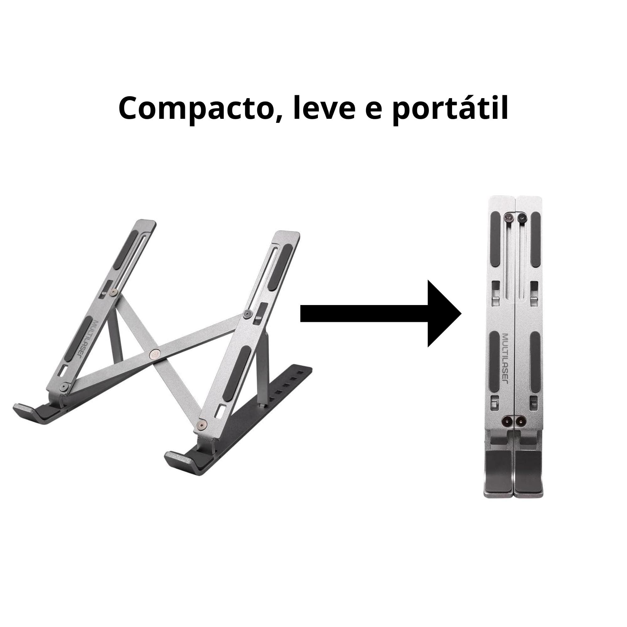 Suporte para Notebook ou Tablet Regulável e Portátil em Alumínio Cor Prata Multilaser - AC378
