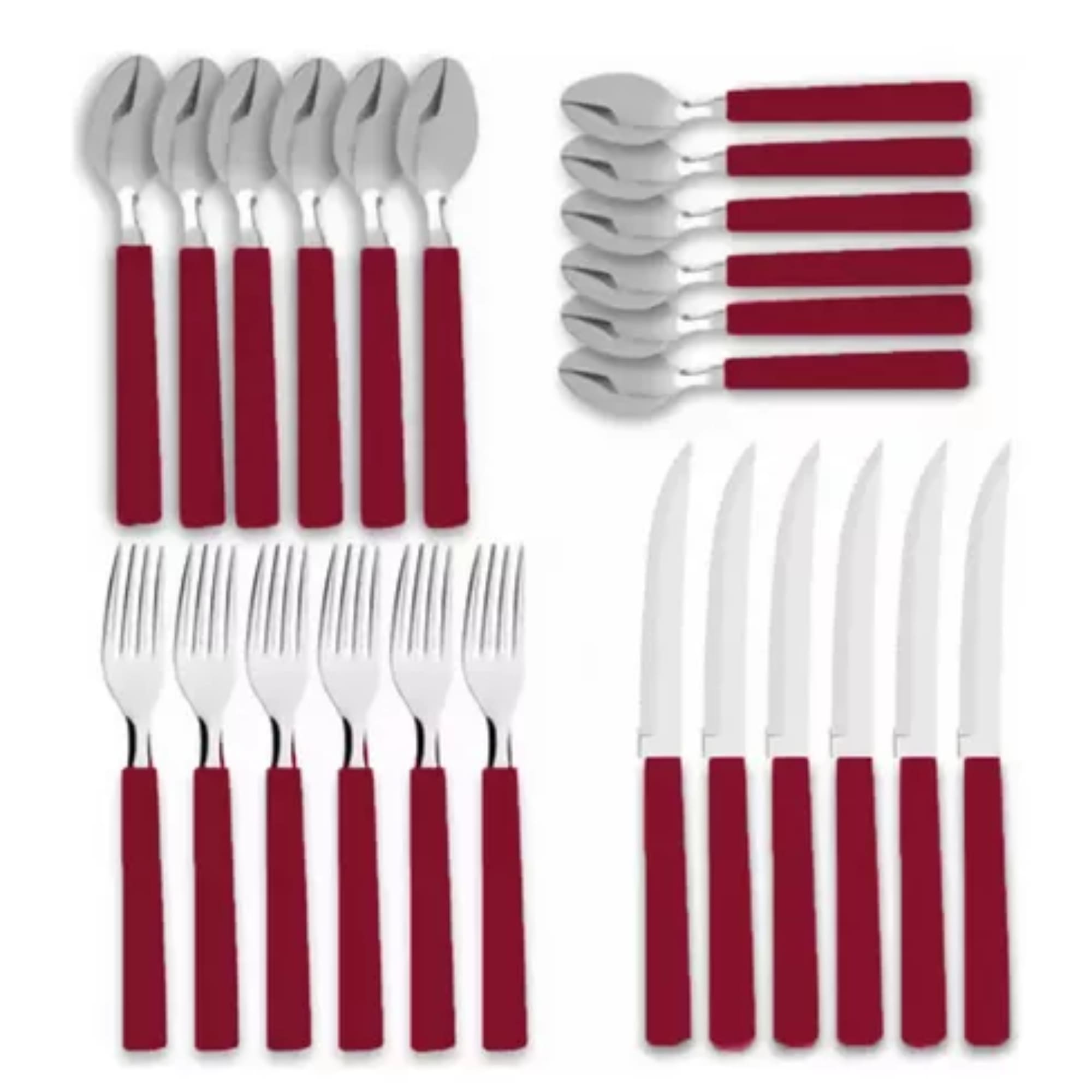 Faqueiro 24 Peças em Aço Inox Riviera Vermelho com Pote de Plástico Brinox - 6025/752