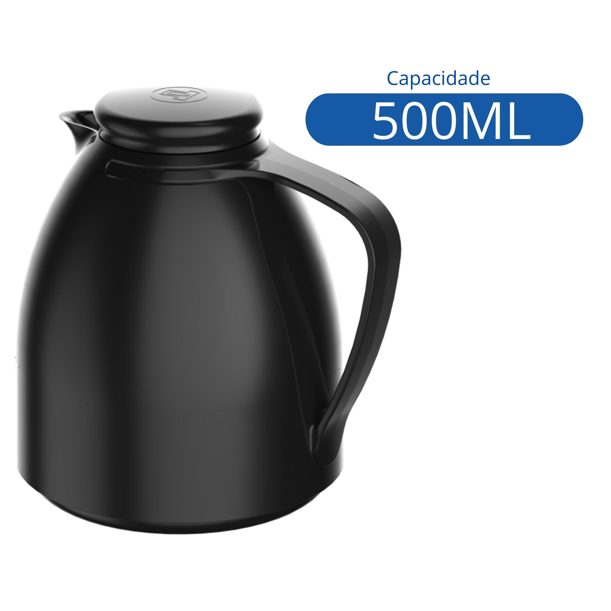 Garrafa Térmica Bule Luna 500ml Preta Plástico Isolamento de Ampola de Vidro Termolar 57574