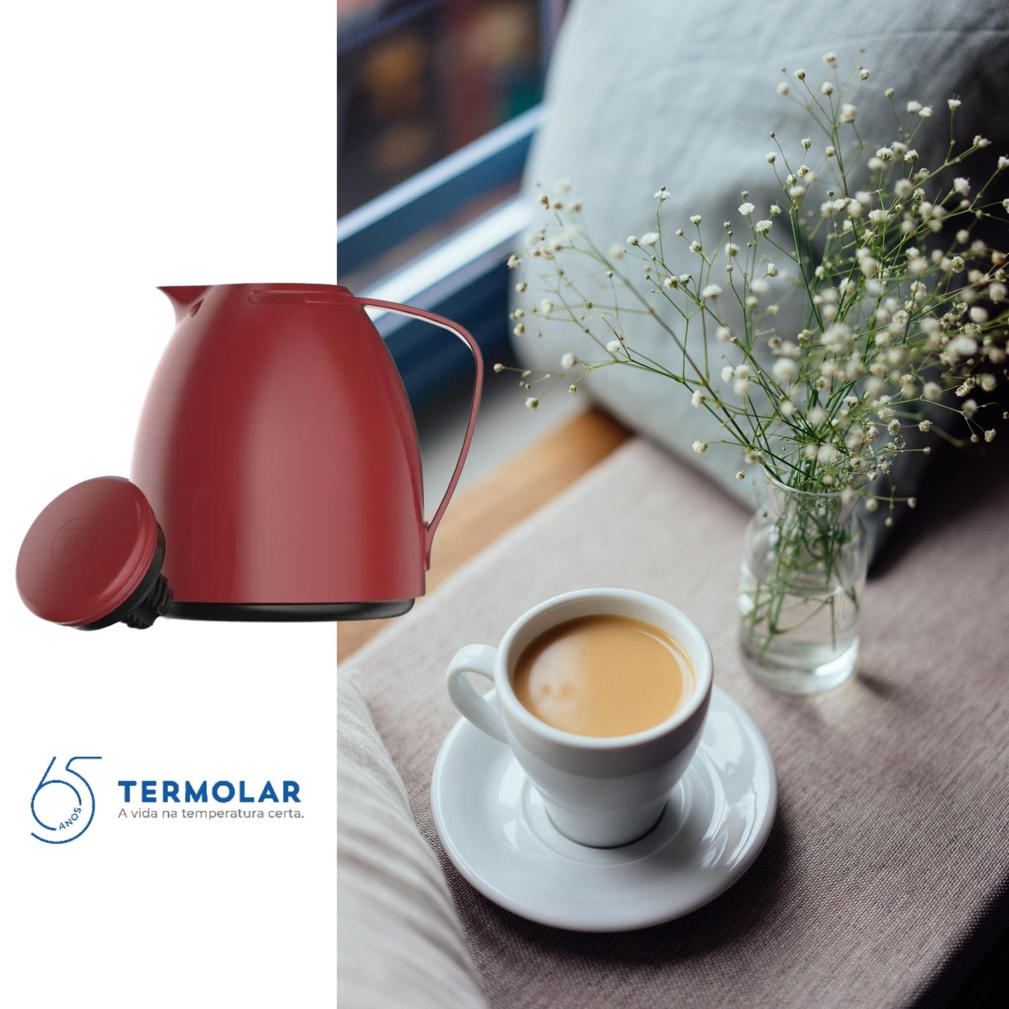 Garrafa Térmica Bule Luna 500ml Vermelho Plástico Isolamento de Ampola de Vidro Termolar - 57669