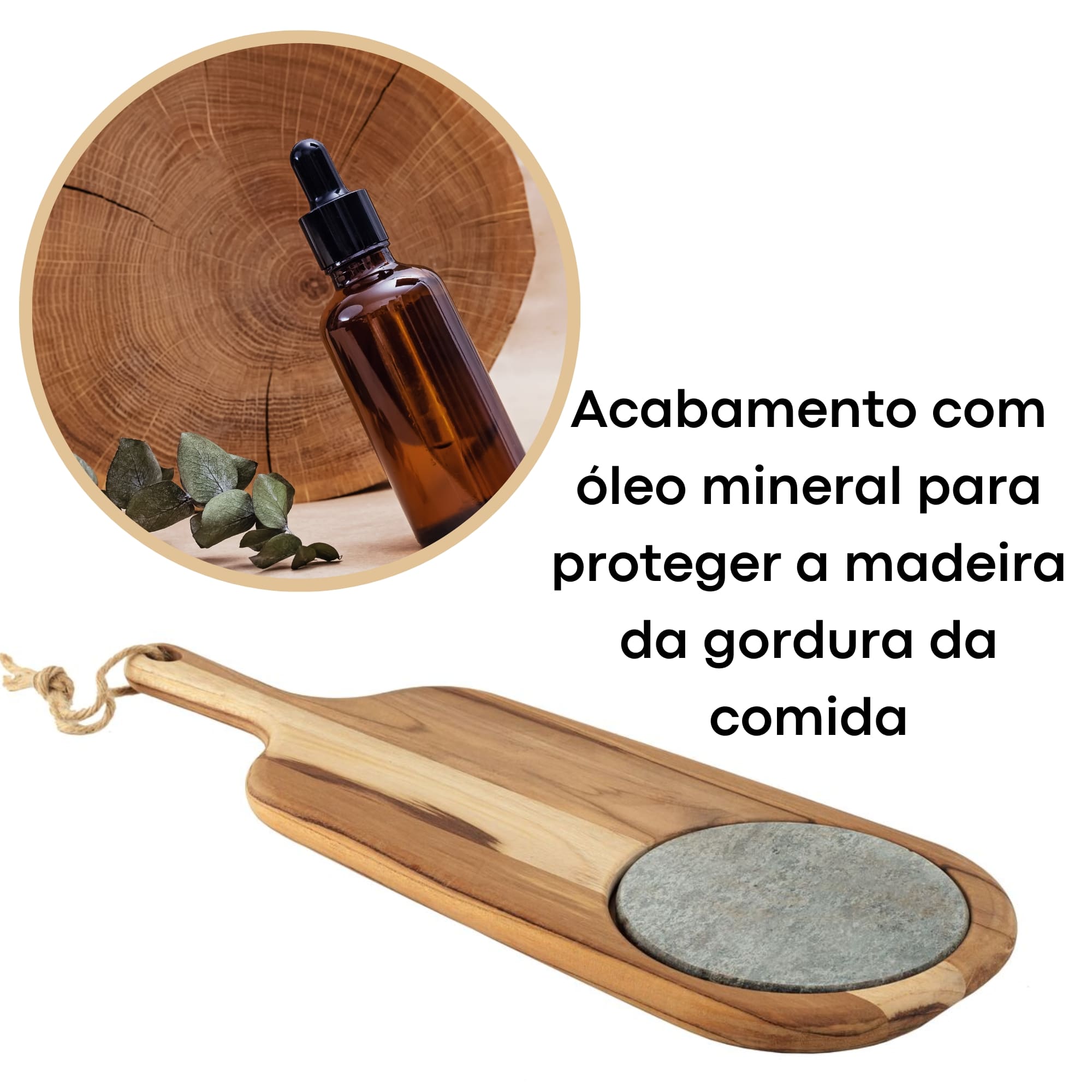 Tábua de Queijos e Frios 49x18 cm em Madeira Teca FSC Tratada Acompanha Pedra Tramontina - 10239735