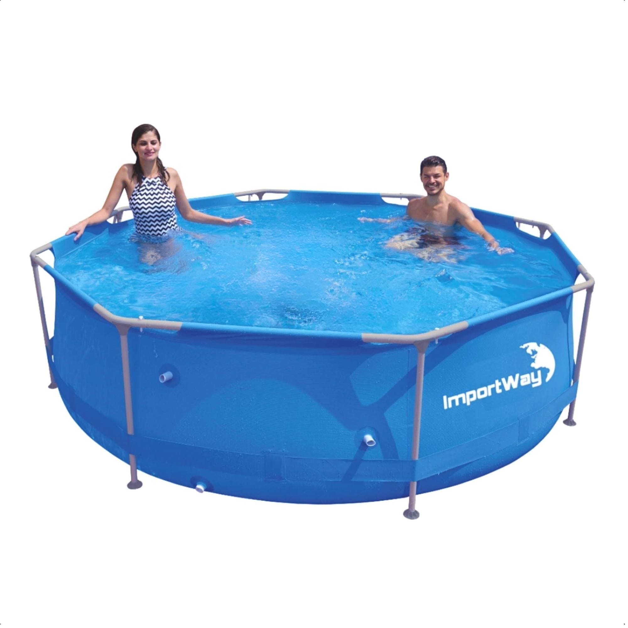 Piscina Borda Estruturada 5.200 Litros PVC 3m x 76cm Cor Azul com Kit Reparo Importway - IWPBE5200
