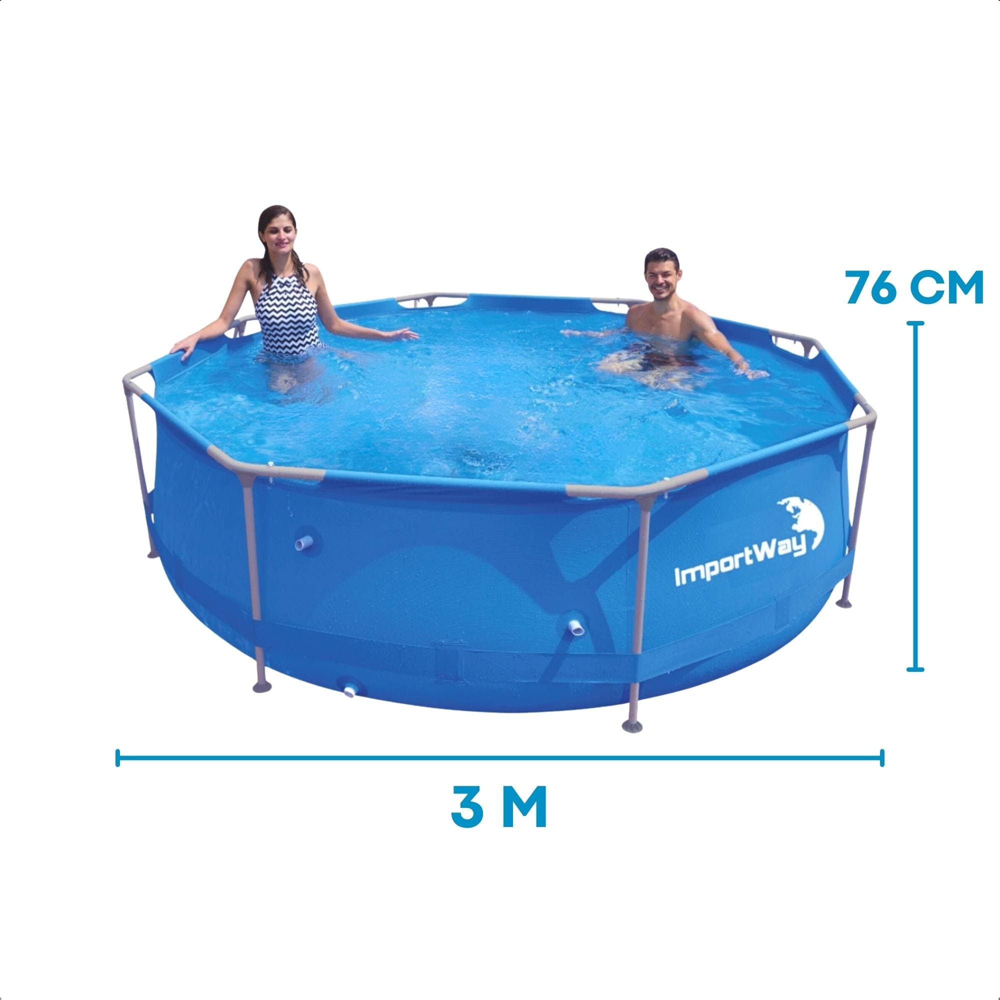 Piscina Borda Estruturada 5.200 Litros PVC 3m x 76cm Cor Azul com Kit Reparo Importway - IWPBE5200
