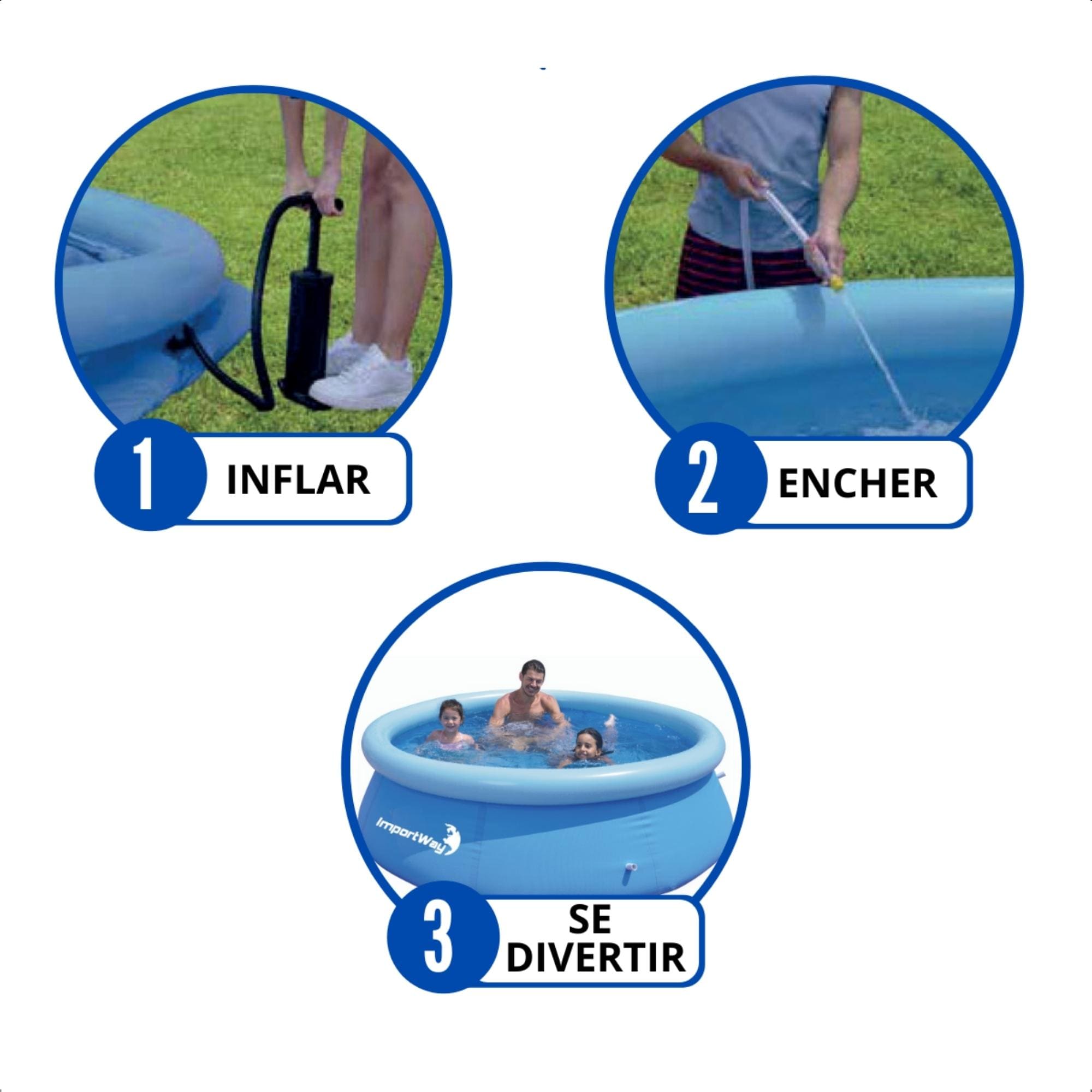 Piscina Borda Inflável 1.000 Litros PVC 1,68m x 51cm Cor Azul c/ Kit Reparo Importway - IWPBI1000