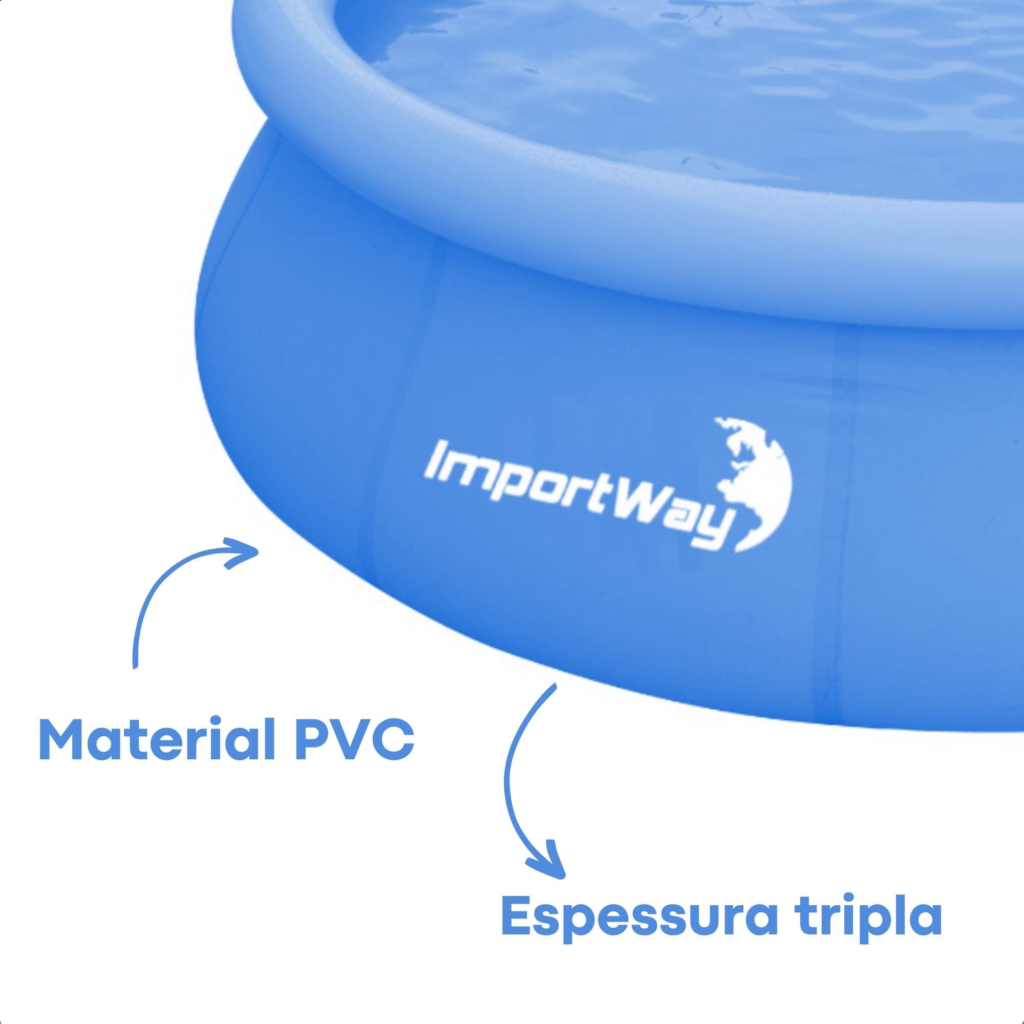 Piscina Borda Inflável 1.000 Litros PVC 1,68m x 51cm Cor Azul c/ Kit Reparo Importway - IWPBI1000
