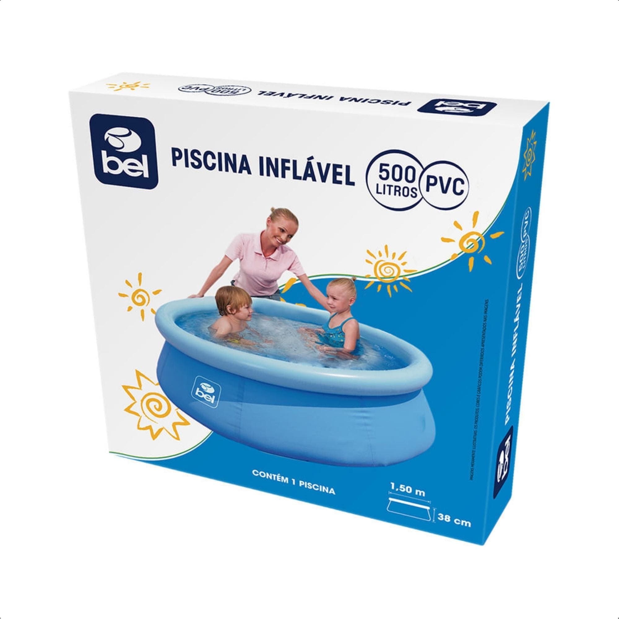 Piscina Inflável Infantil 500 Litros PVC 1,50m x 38cm Cor Azul com Kit Reparo BEL - 50000