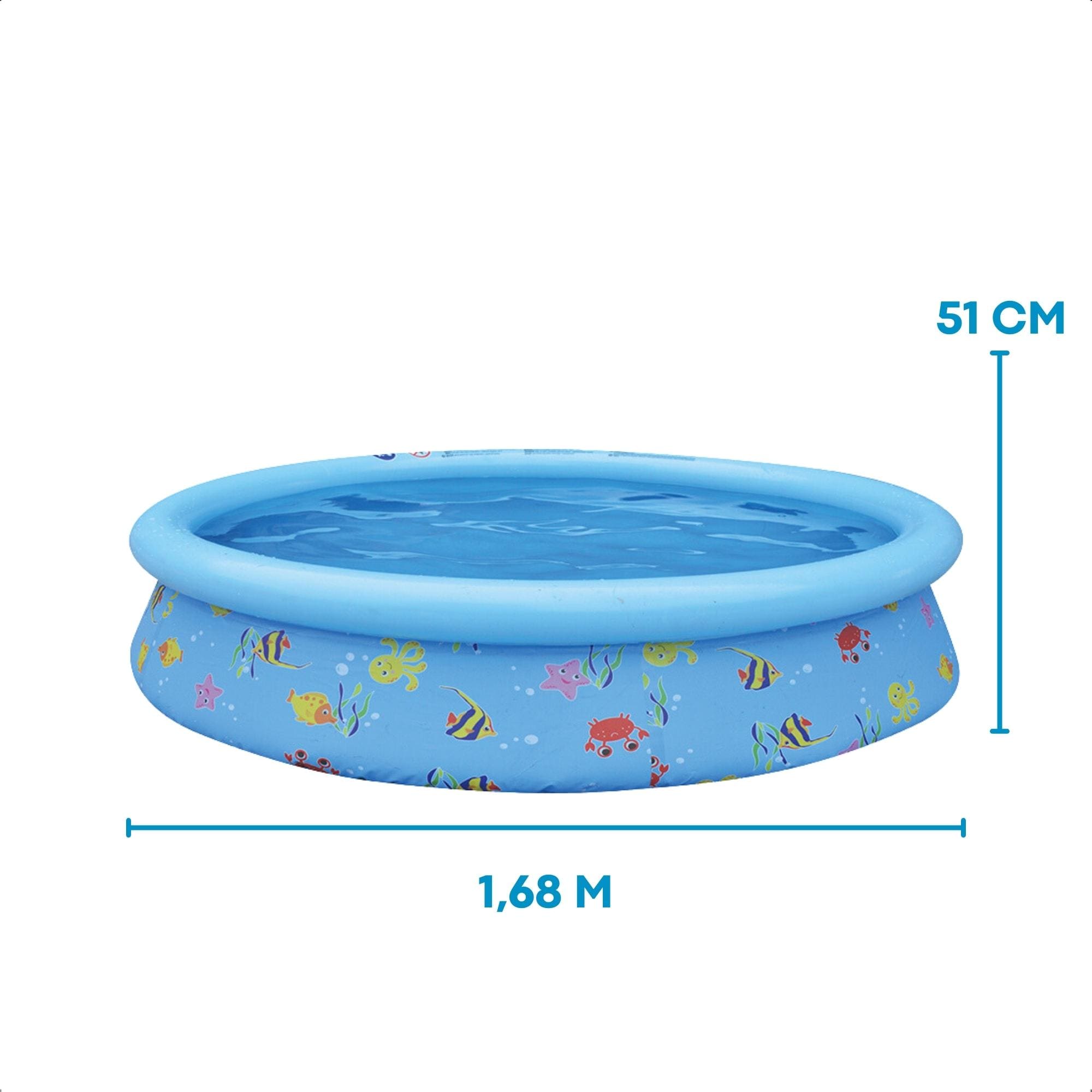 Piscina Inflável Infantil 1.000 Litros Divertida PVC 1,68m x 51cm Azul c/ Kit Reparo BEL - 100033
