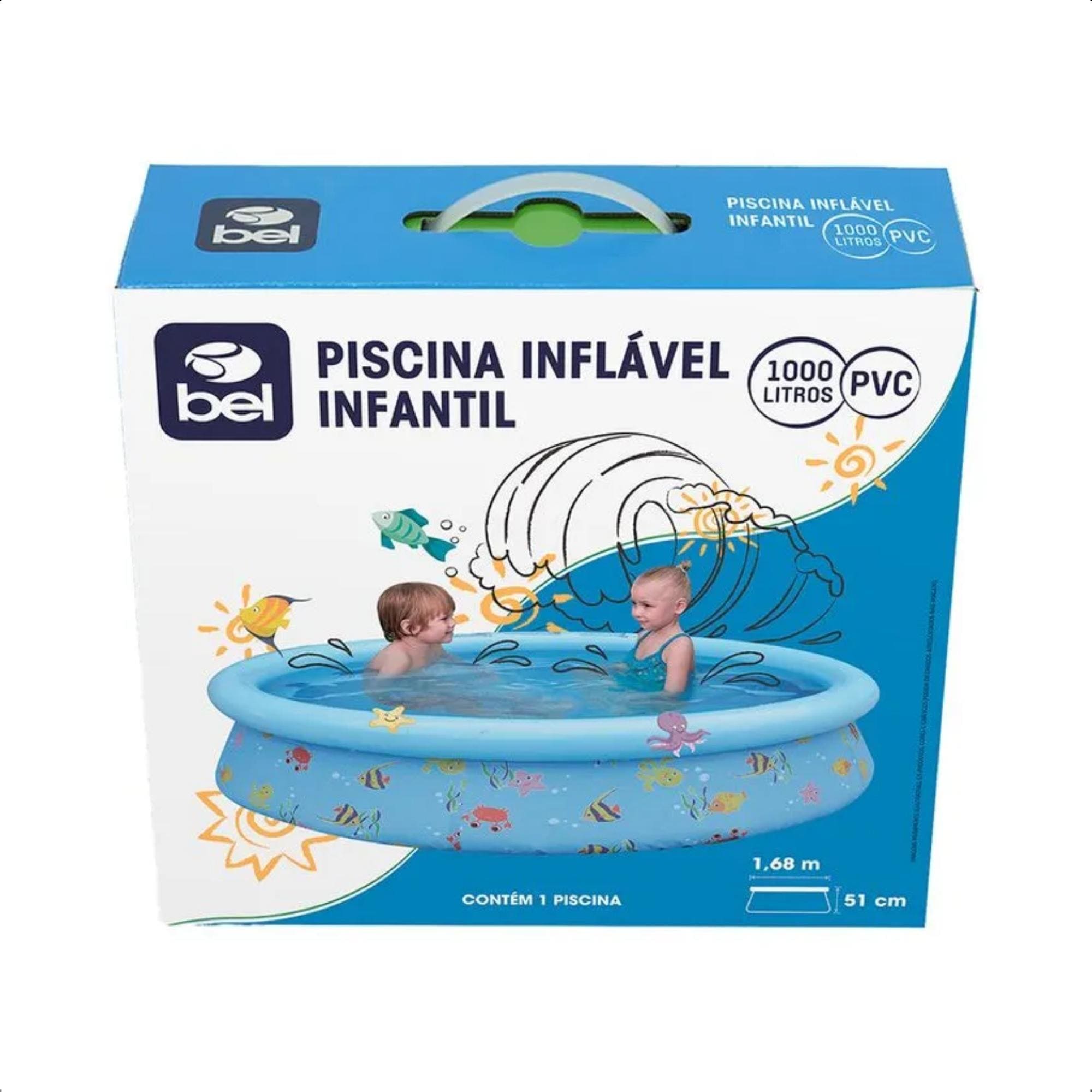 Piscina Inflável Infantil 1.000 Litros Divertida PVC 1,68m x 51cm Azul c/ Kit Reparo BEL - 100033