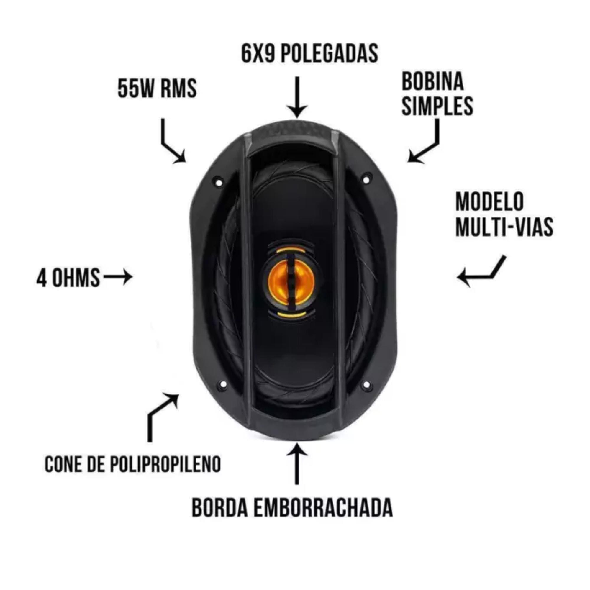 Kit Som Automotivo Falante JB669 Flex 6x9" 220W RMS 4 Ohms Preto Fácil Instalar Leson 2LSO55669