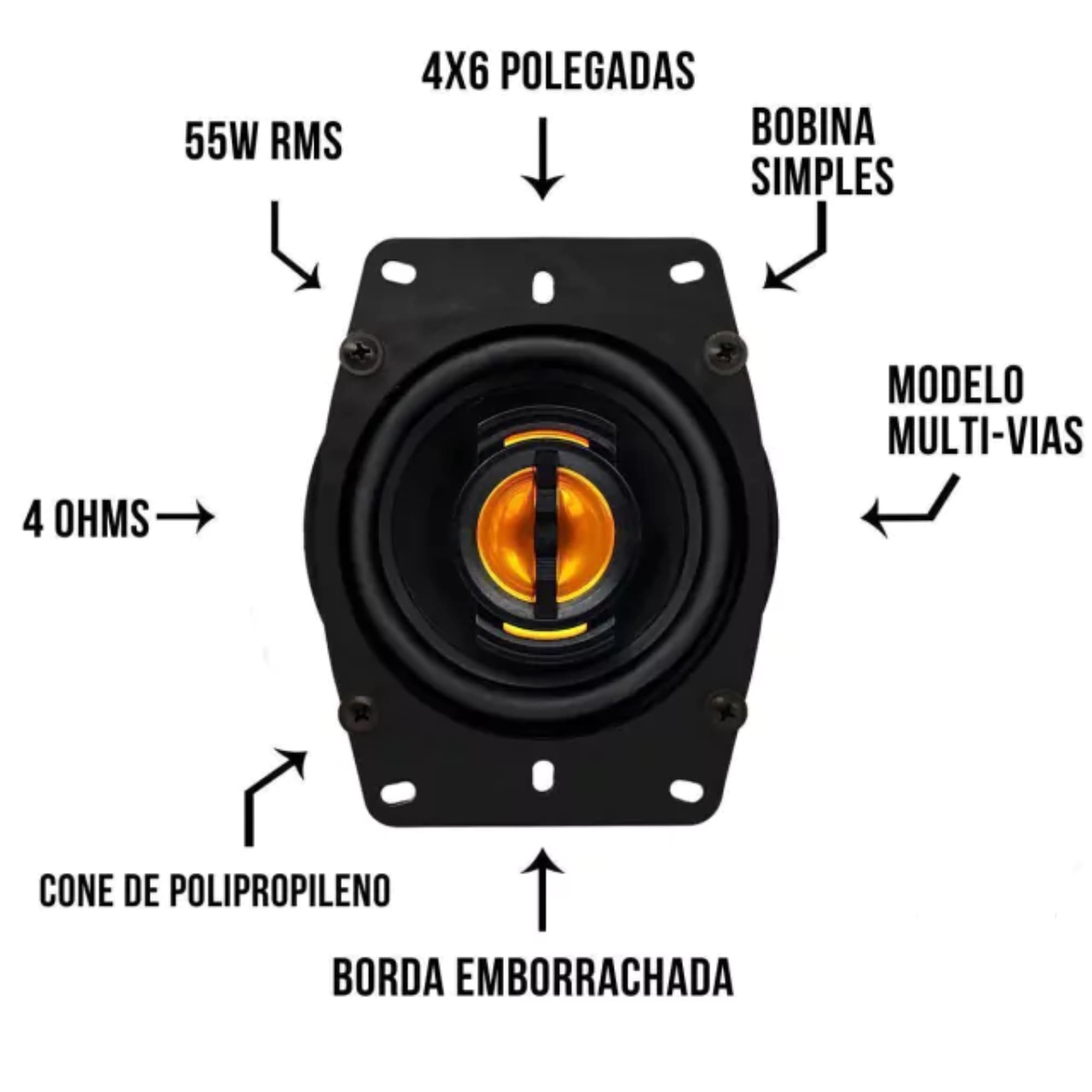 Kit Par Alto Falante JB46 Flex 4X6 Polegadas Leson 110W 4R Preto 55 Wrms 4 Ohms Leson 2LS055046