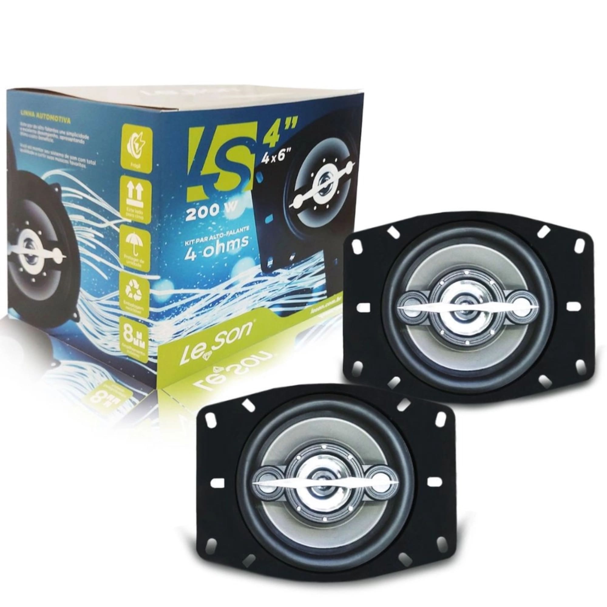Kit Par Alto Falante Leson Quadriaxial 4x6 200W 4 Polegadas 4 Ohms Leson - 2LS100046