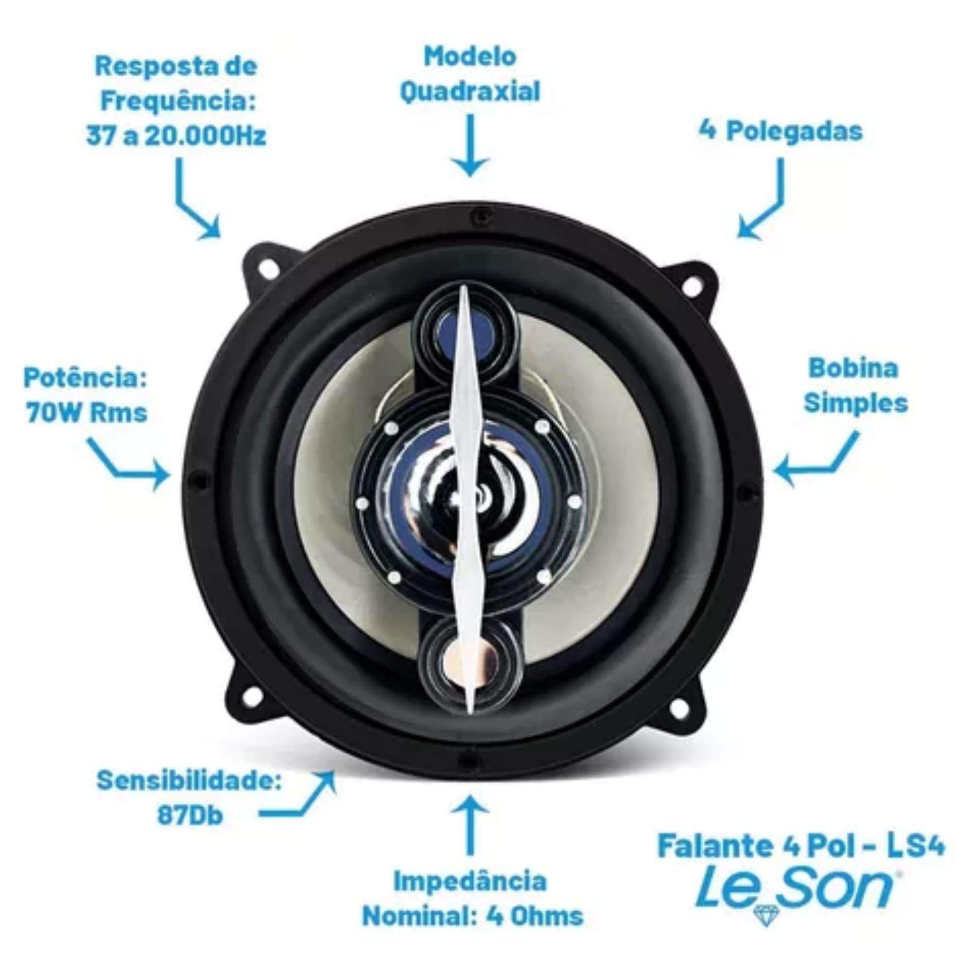 Kit Par Alto Falante Leson Quadriaxial 4x6 200W 4 Polegadas 4 Ohms Leson - 2LS100046