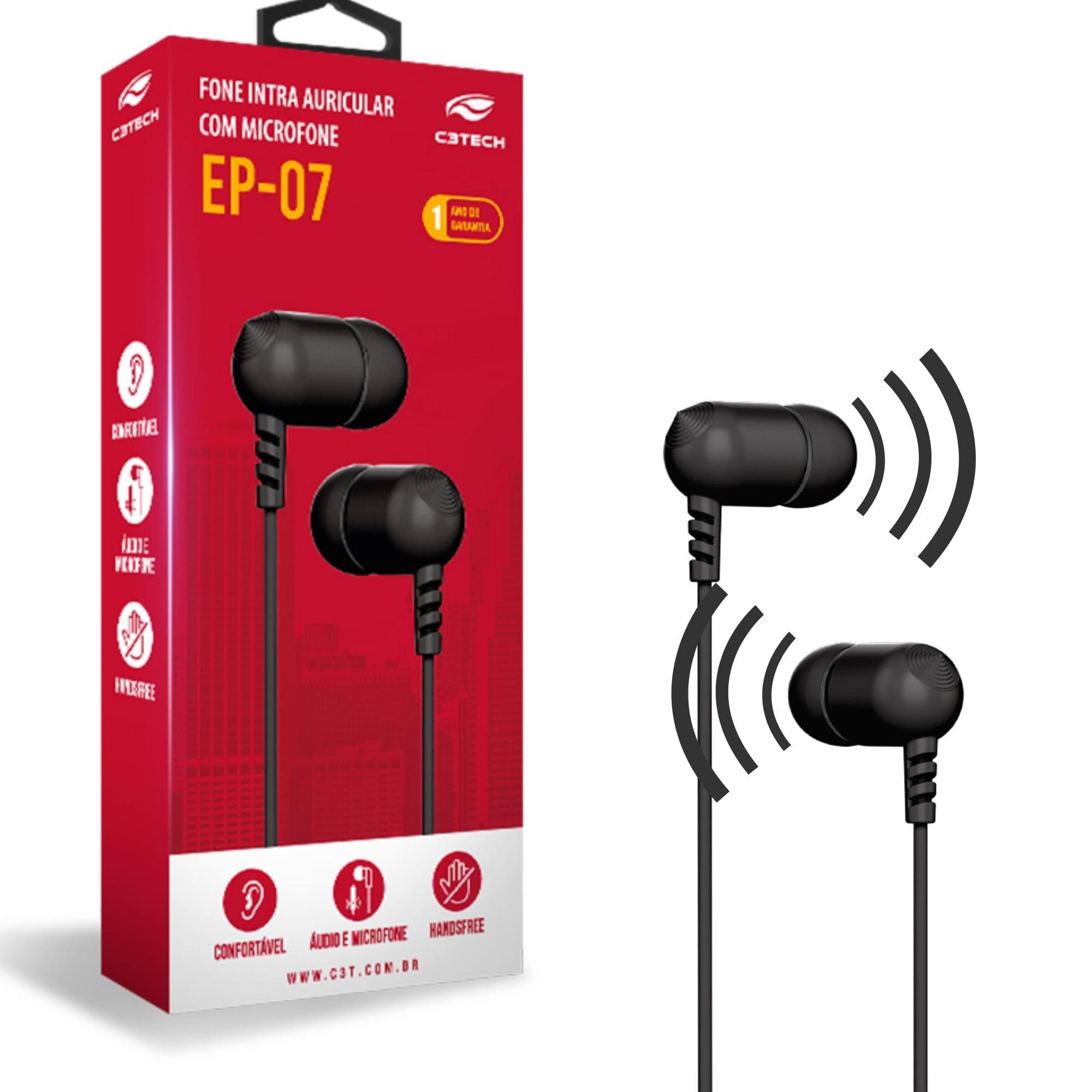 Fone de Ouvido Intra-Auricular Intra Spirit EP-07BK Microfone Handsfree C3Tech 410030990100