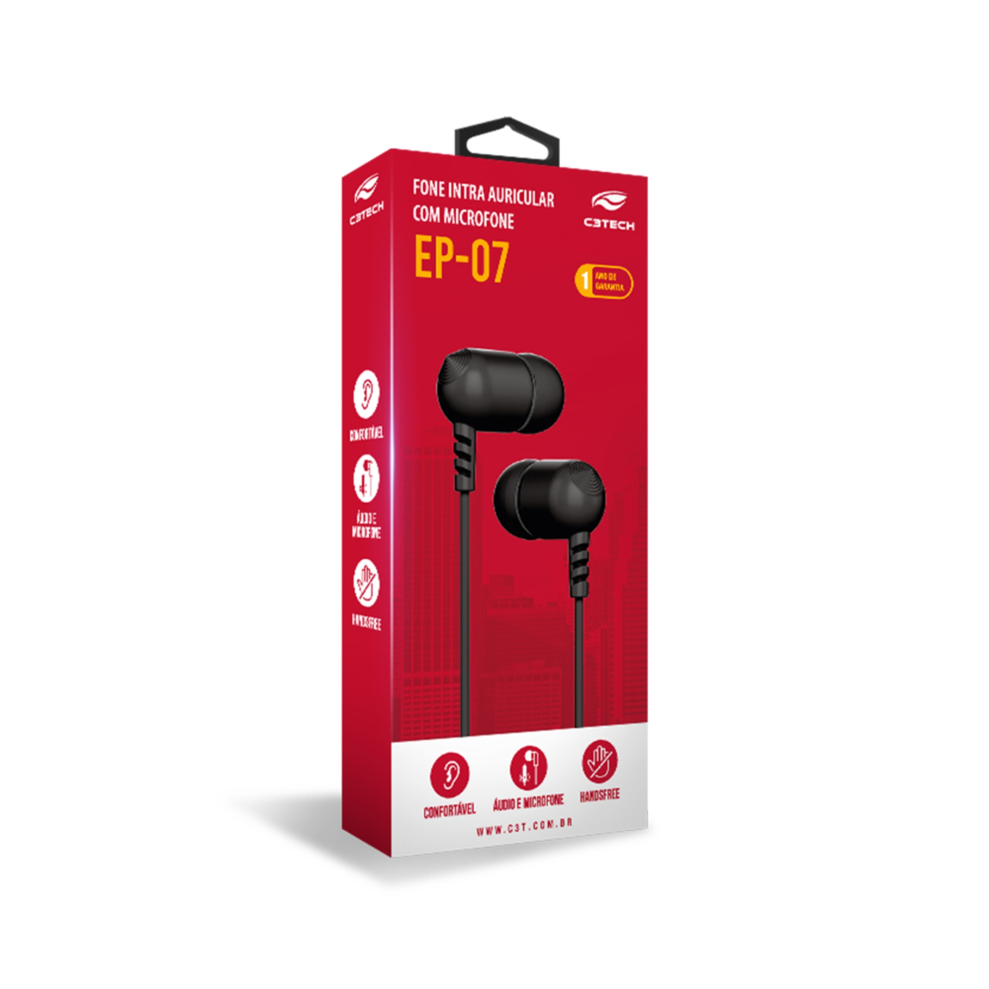 Fone de Ouvido Intra-Auricular Intra Spirit EP-07BK Microfone Handsfree C3Tech 410030990100