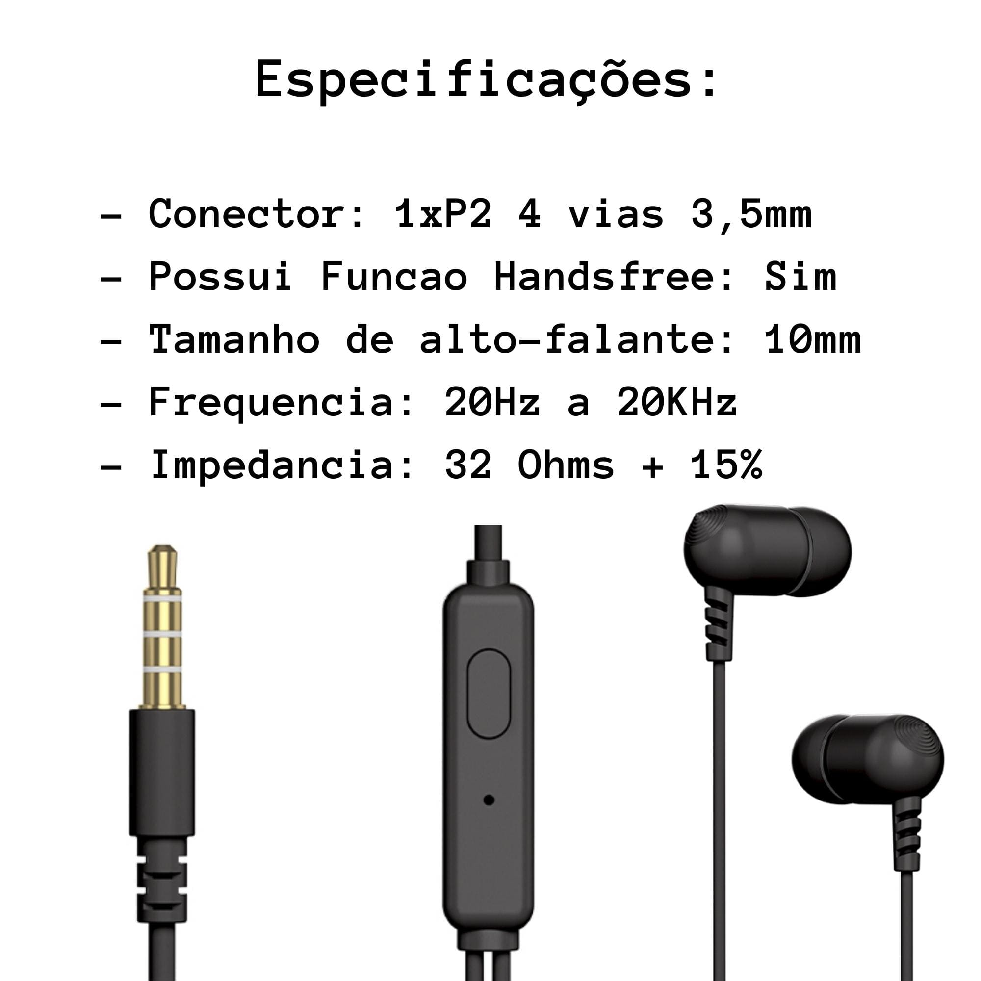 Fone de Ouvido Intra-Auricular Intra Spirit EP-07BK Microfone Handsfree C3Tech 410030990100