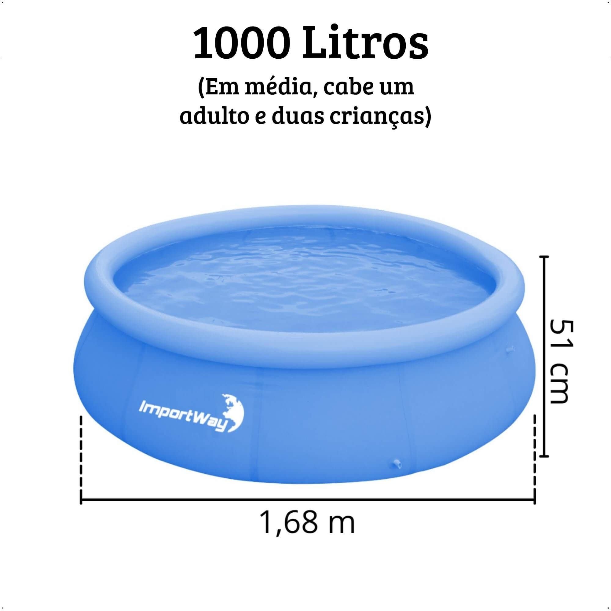 COMP Kit Piscina Borda Inflável 1.000 Litros PVC 1,68m x 51cm + Bomba de Ar + Lona 3x3
