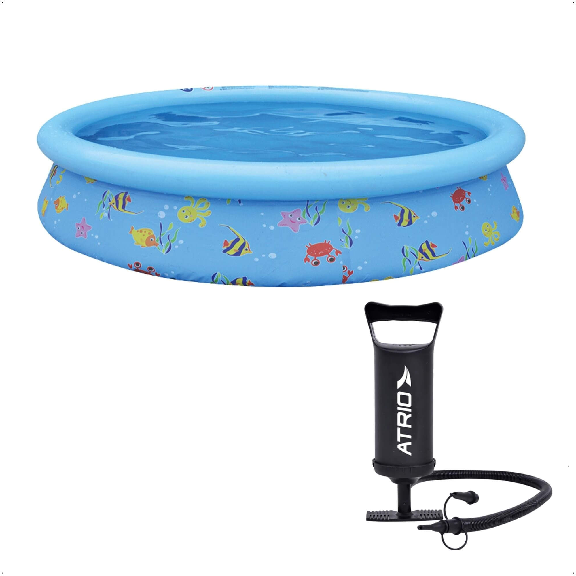 Kit Piscina Inflável Infantil 1.000 Litros Estampa Divertida PVC 1,68m x 51cm + Bomba de Ar