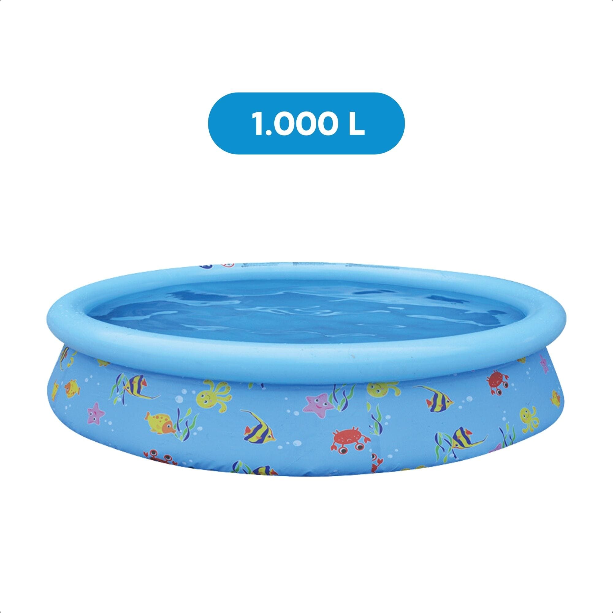 COMP Kit Piscina Inflável Infantil 1.000 Litros Estampa Divertida PVC 1,68m x 51cm + Bomba de Ar + Lona 3x3