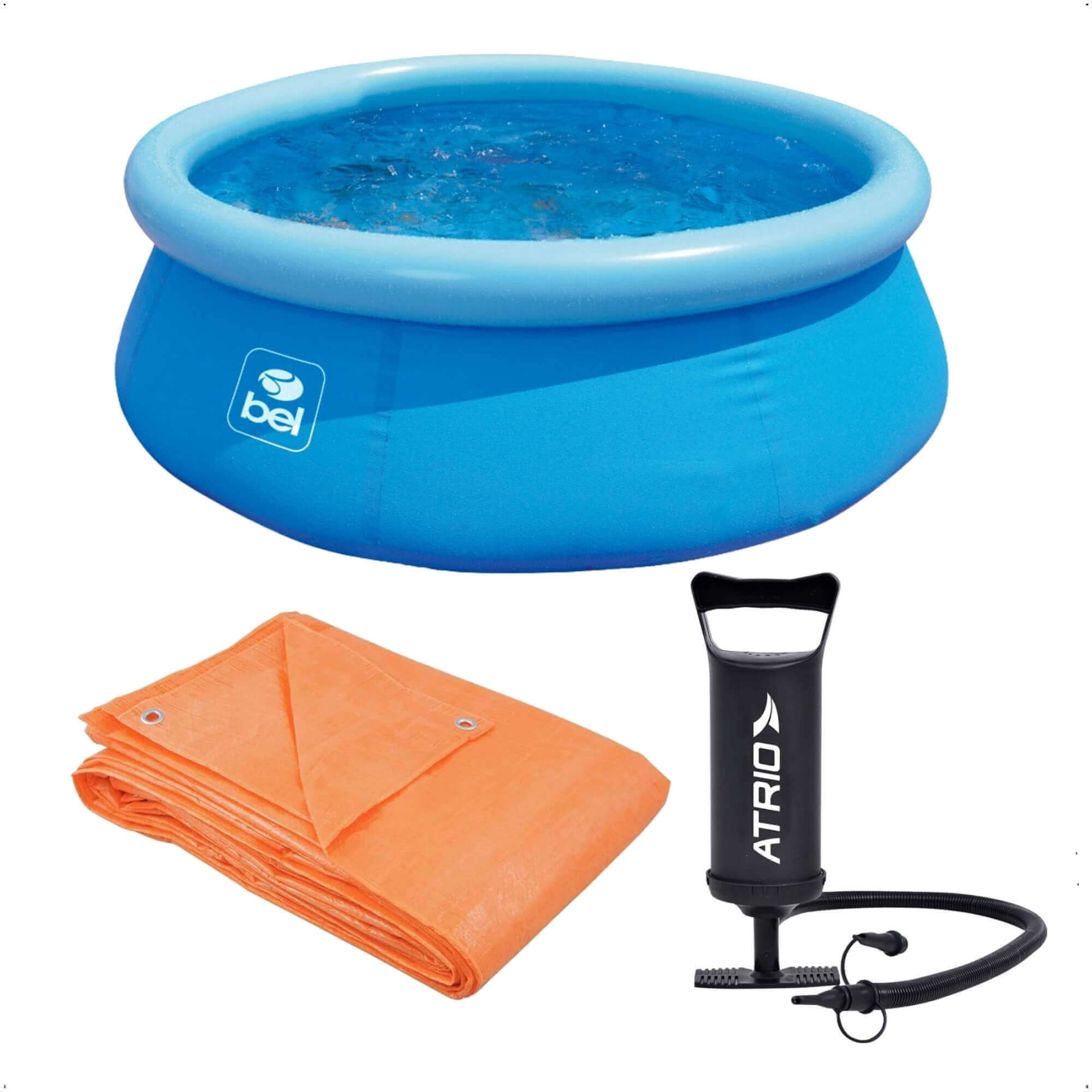 COMP Kit Piscina Inflável Redonda 1.000 Litros PVC 1,68m x 51cm + Bomba de Ar + Lona 3x3