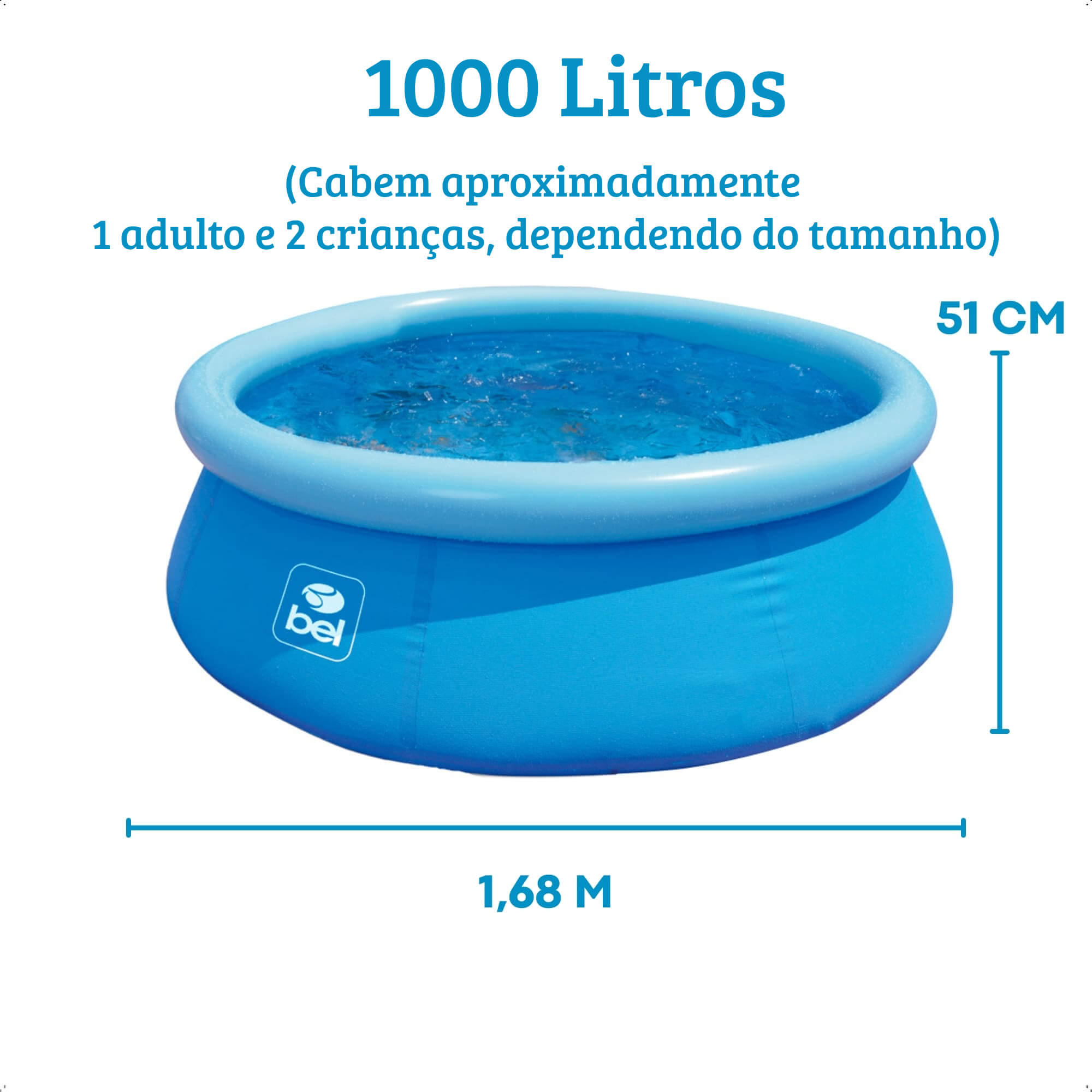 COMP Kit Piscina Inflável Redonda 1.000 Litros PVC 1,68m x 51cm + Bomba de Ar + Lona 3x3