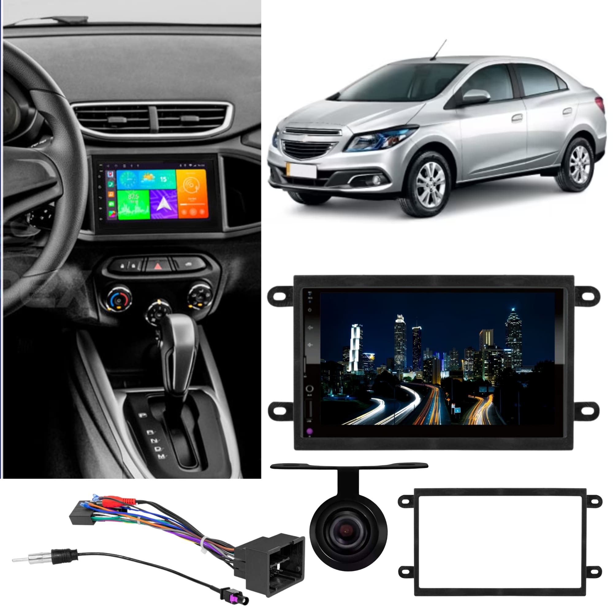 COMP Central Multimidia Onix/Prisma/Spin/Cobalt MP5 Tela 7 Pol HT-3000 Bluetooth Android Auto Carplay +Moldura e Chicote