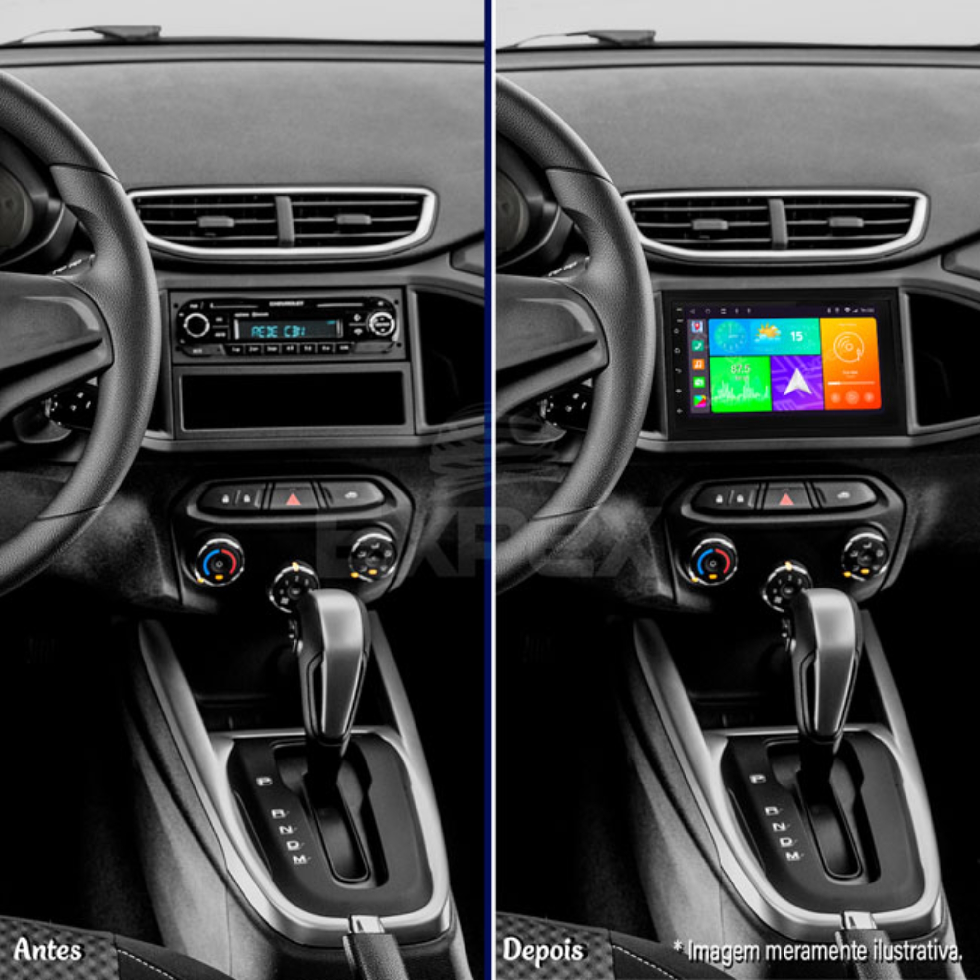 COMP Central Multimidia Onix/Prisma/Spin/Cobalt MP5 Tela 7 Pol HT-3000 Bluetooth Android Auto Carplay +Moldura e Chicote