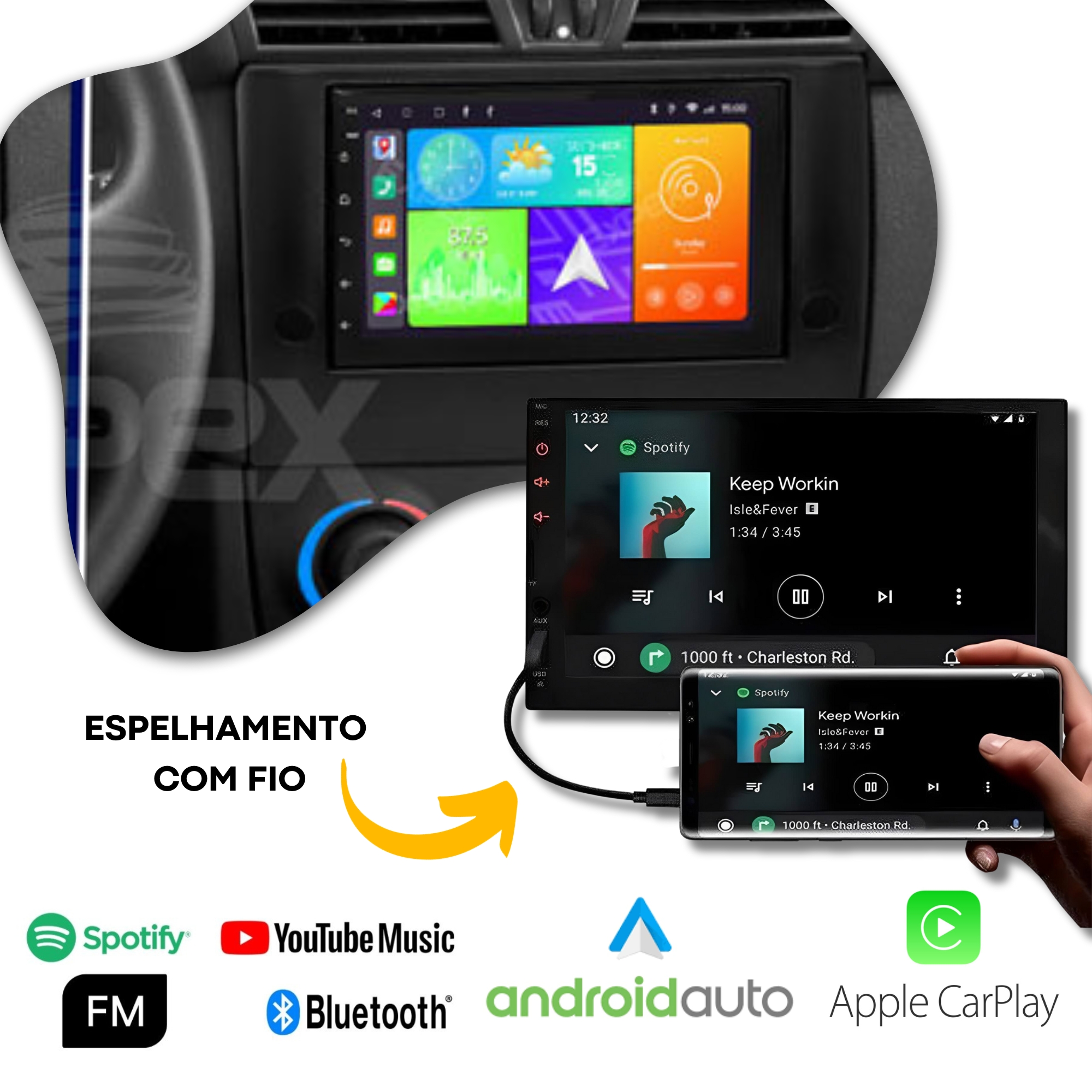 COMP Central Multimidia Stilo 2003/10 MP5 7 Pol Android + Moldura + Chicote + Câmera de Ré HT-3000
